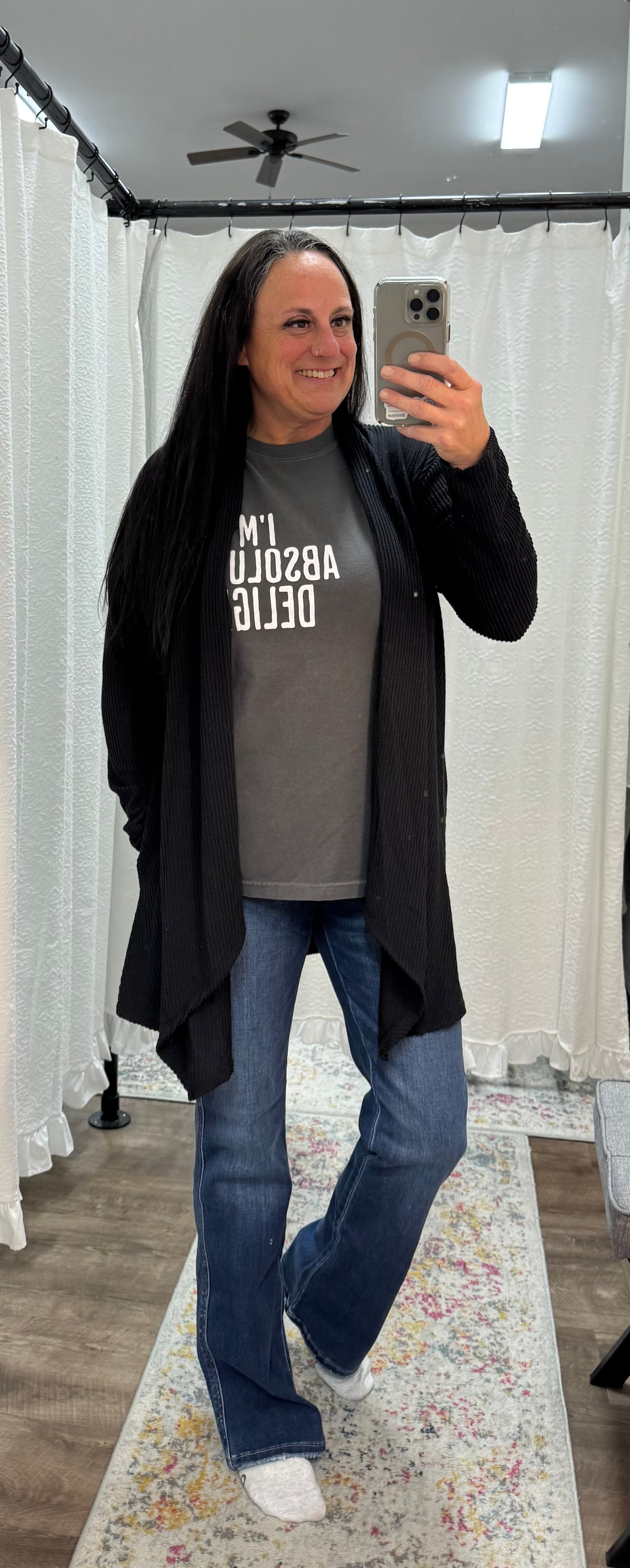 Black Solid Urban Ribbed Cardigan - Posh West Boutique