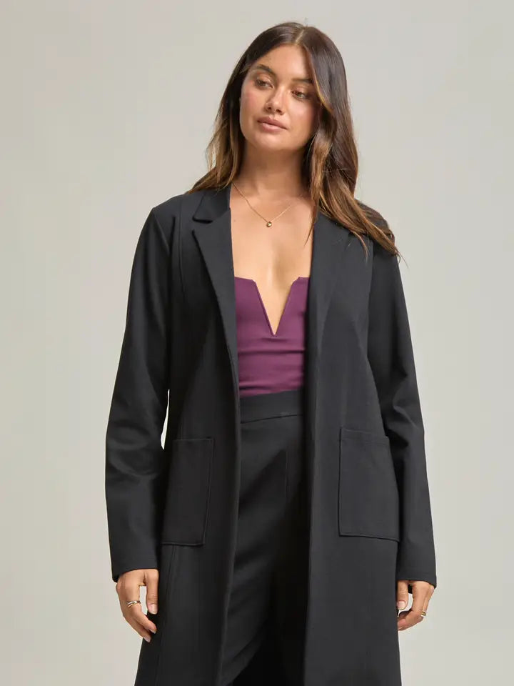 Double Knit Black Ponte Chic Midi Jacket - Posh West Boutique