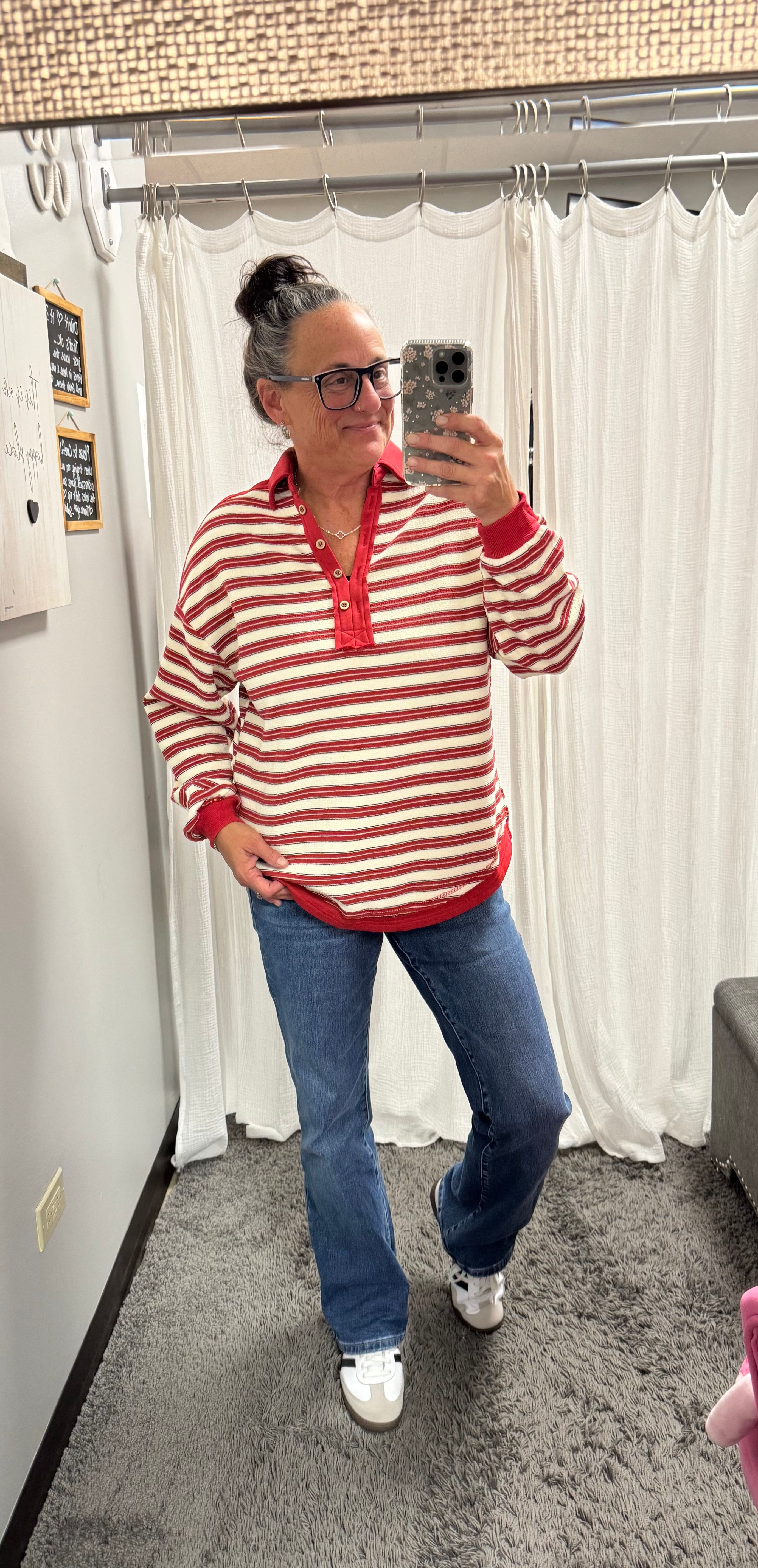 Red V Neck Striped Rugby Top