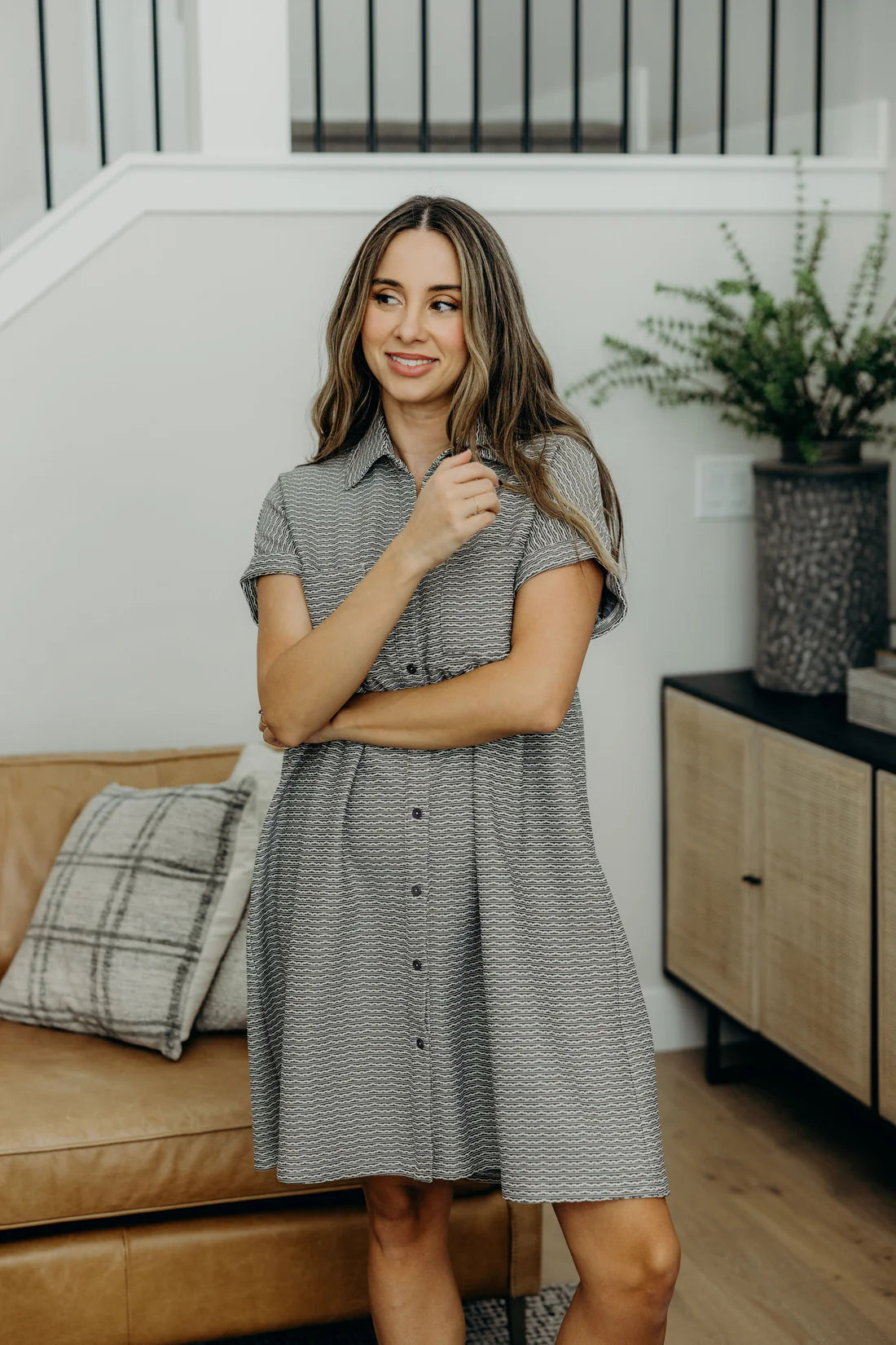 The Charcoal Button Down Collar Dress - Posh West Boutique
