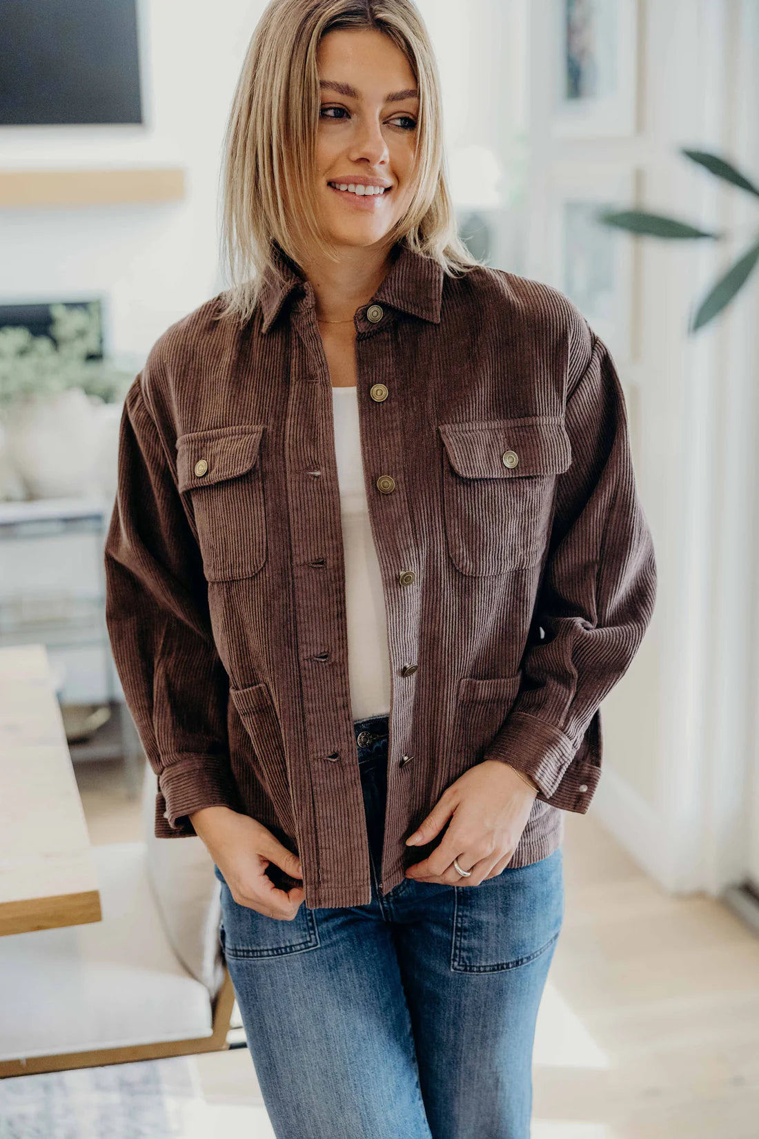 Coca Mocha Double Pocket Corduroy Jacket - Posh West Boutique