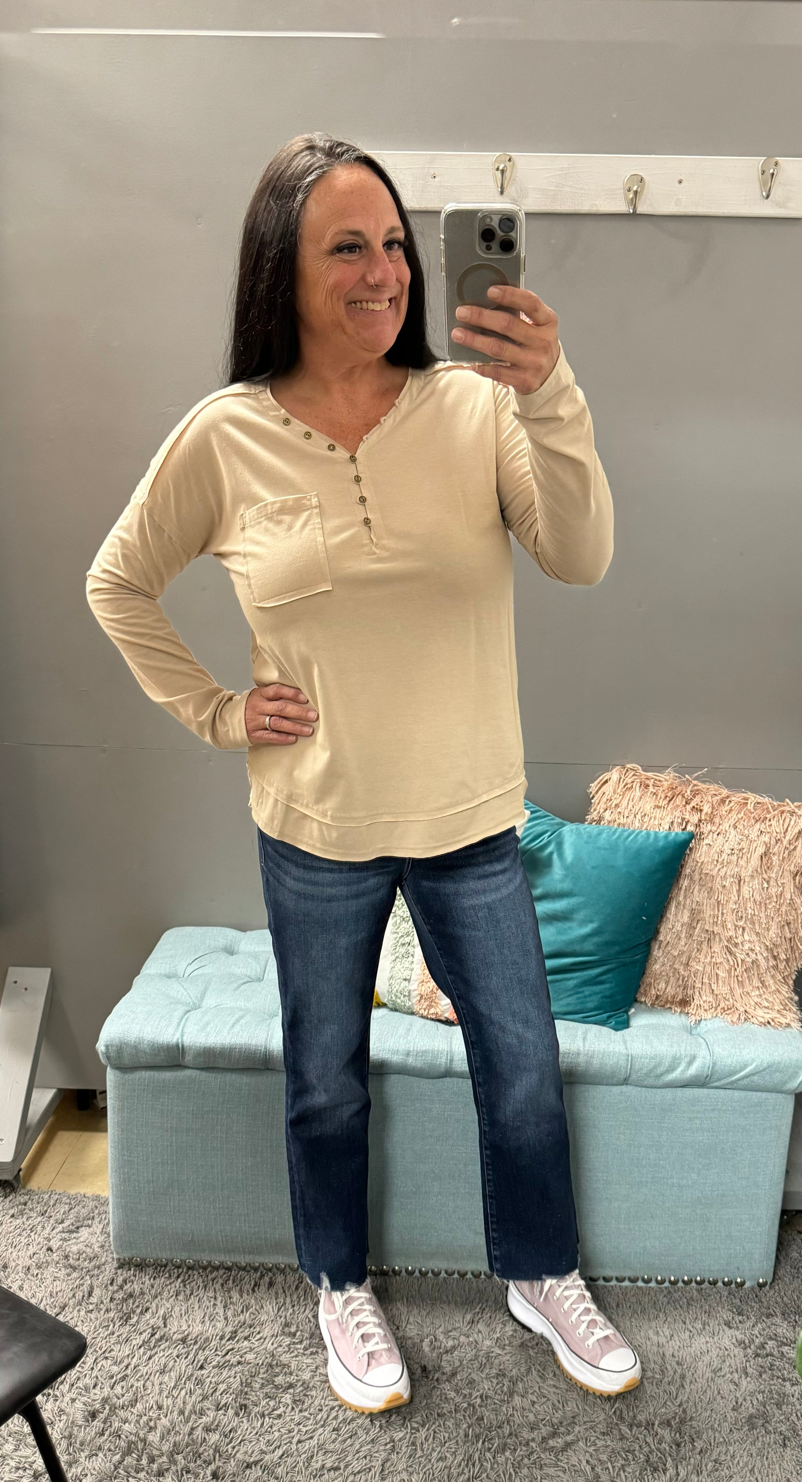Cream Mineral Washed Cotton Knot Top - Posh West Boutique