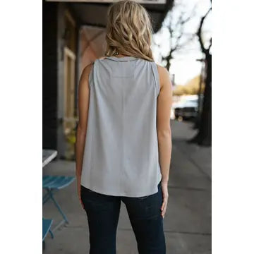 Pearl Grey Round Neck Tank Top - Posh West Boutique
