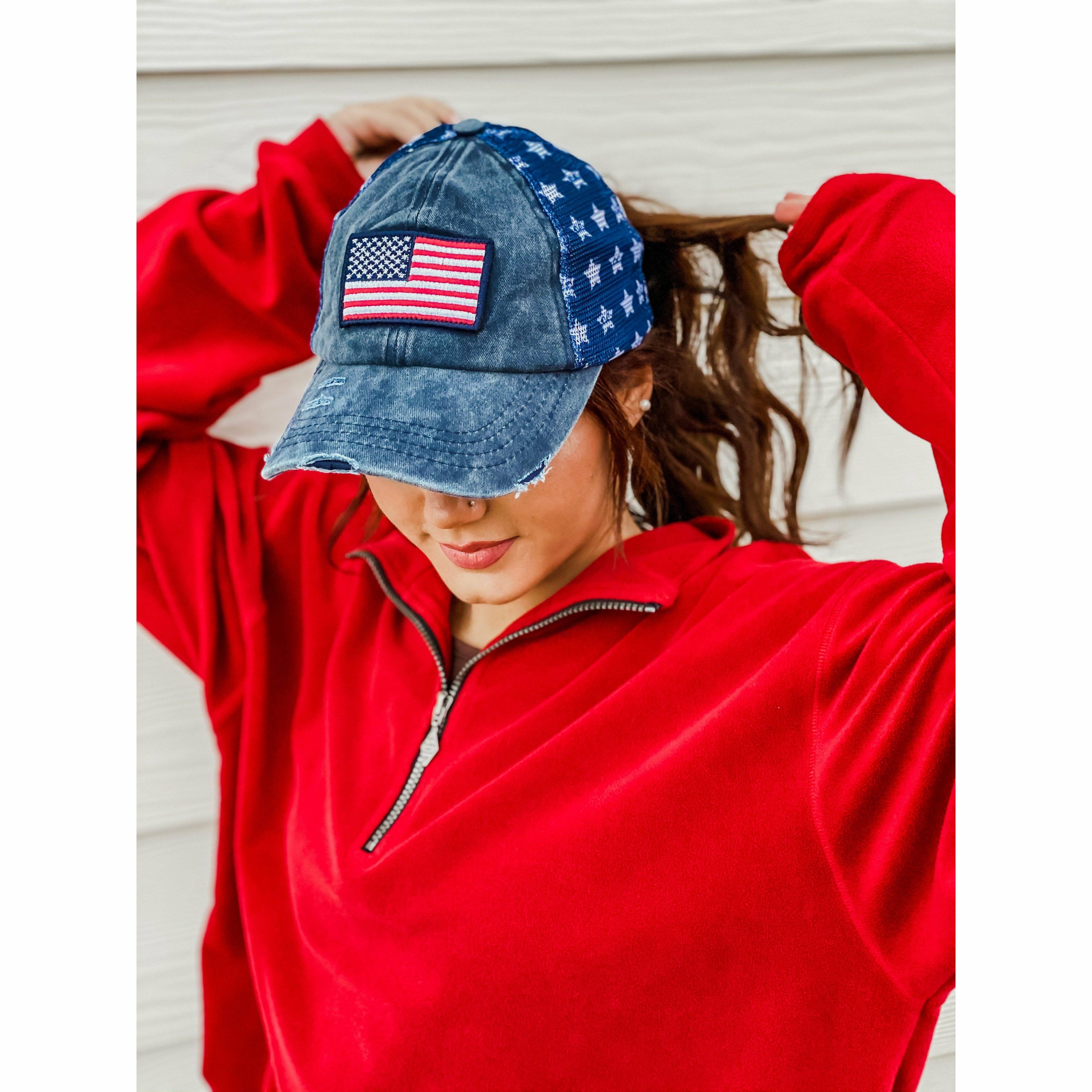 Distressed American Flag Star Trucker Hat