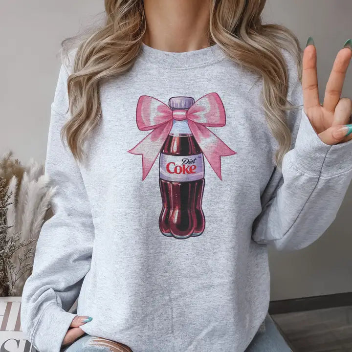 Diet Coke Pink Bow Soda Bottle Graphic Sweatshirt