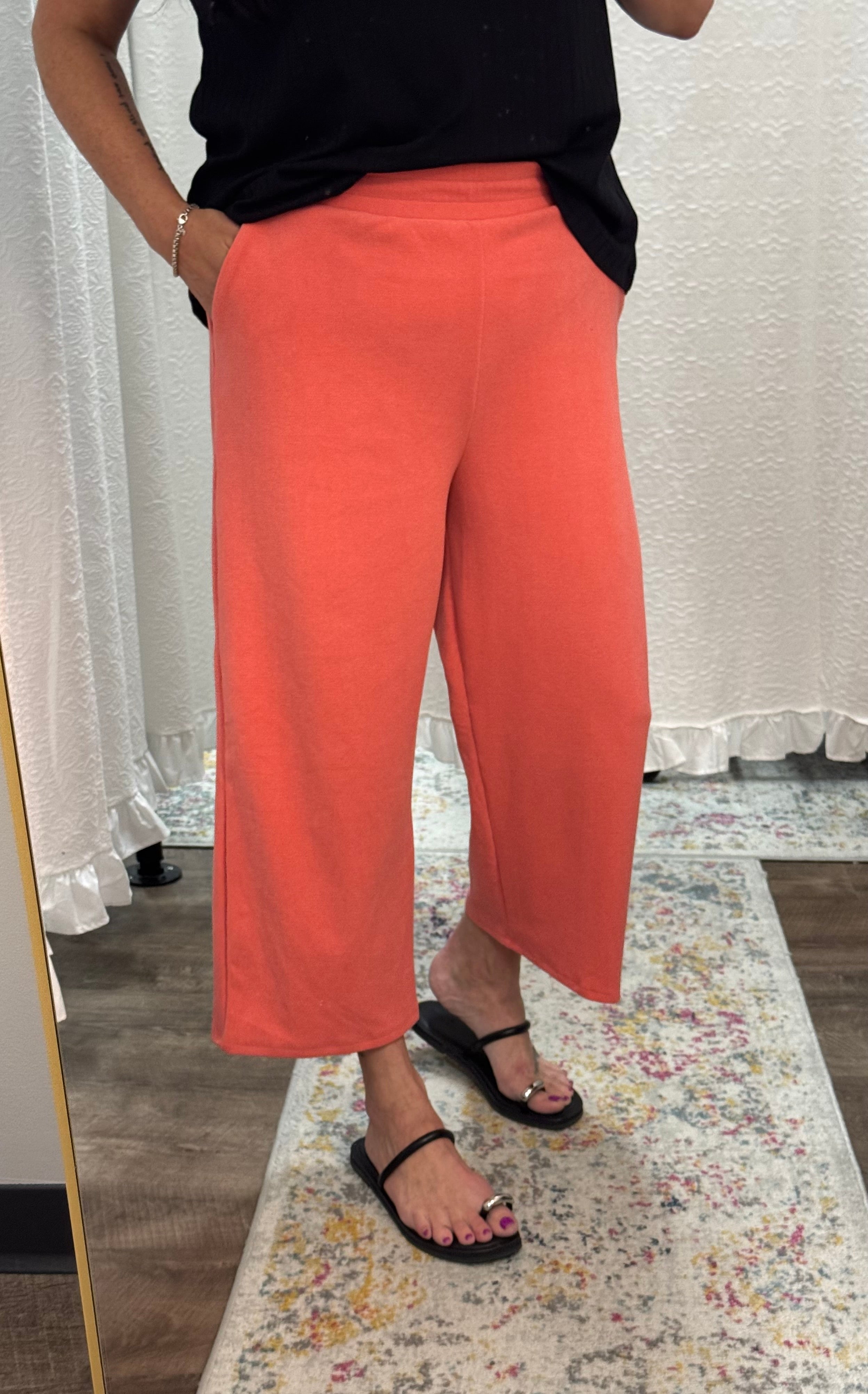 Coral Brushed Pocket Crop Pants - Posh West Boutique