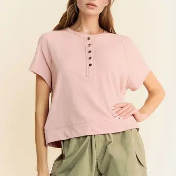 French Rose Breezy Knit Fabric Short Sleeve T-Shirt Top - Posh West Boutique