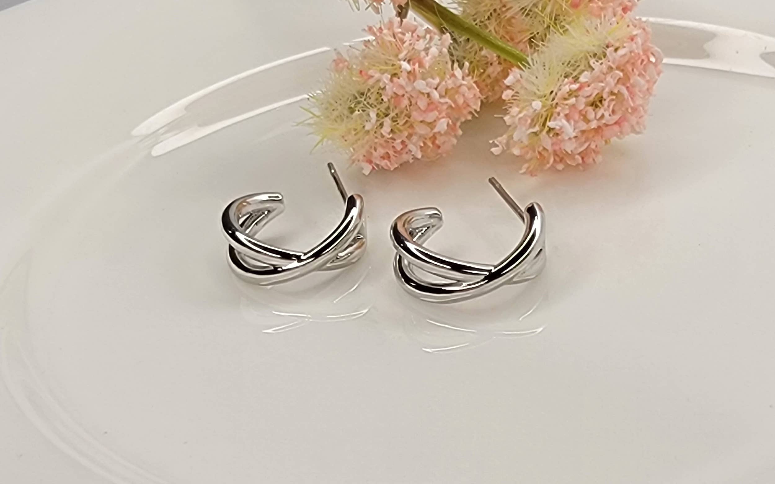Small Silver Crossing Hoops Earrings - Posh West Boutique