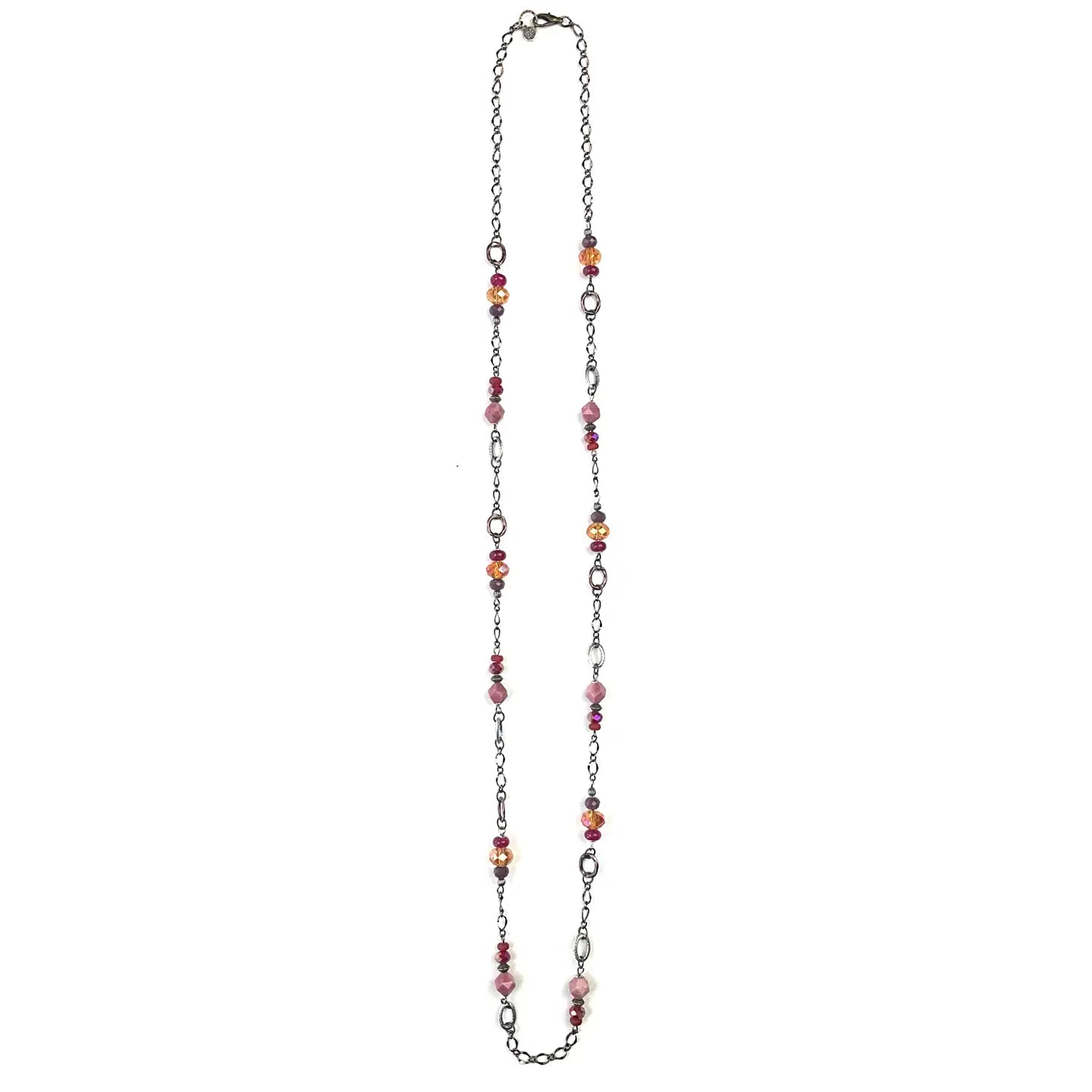 Long Burgundy Rosaried Beaded Necklace