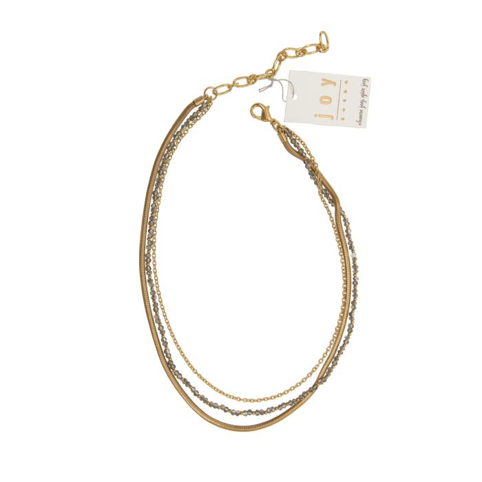 3 Gold Row with Gray Beads Necklace - Posh West Boutique