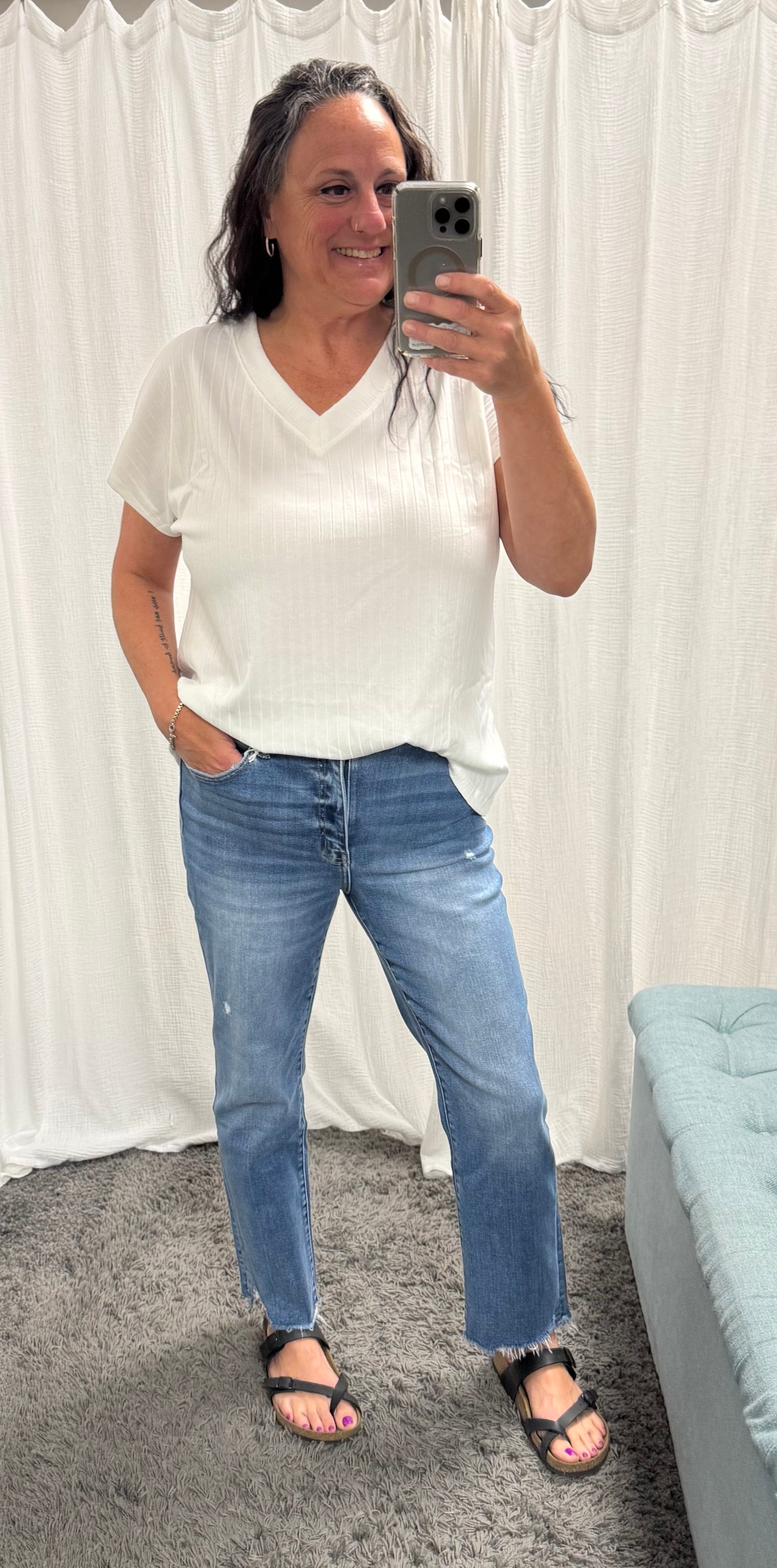 Thick Ivory Ribbed V Neck Top - Posh West Boutique