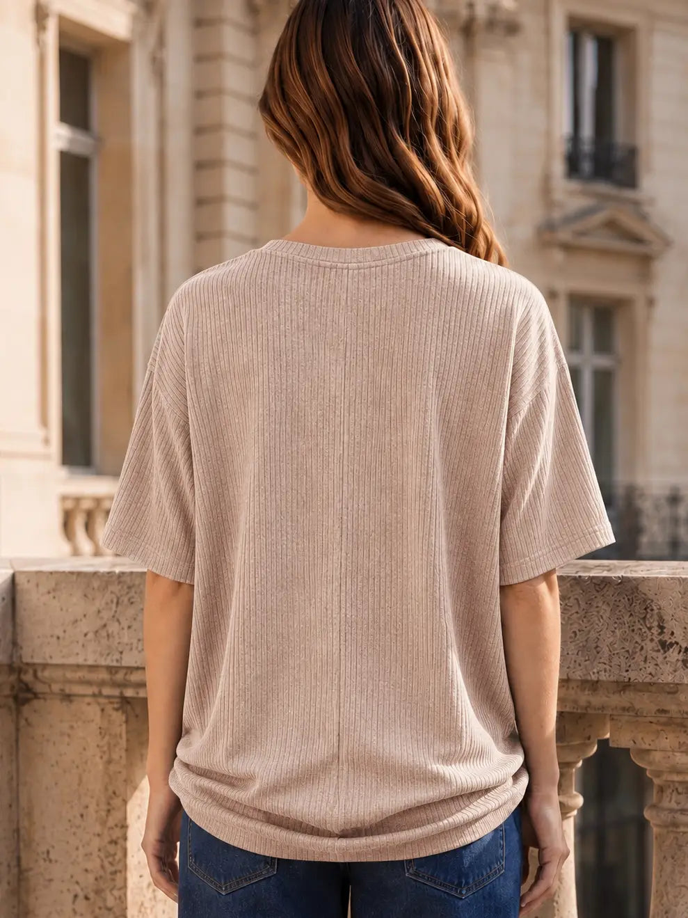 Taupe Ribbed Ruched Top