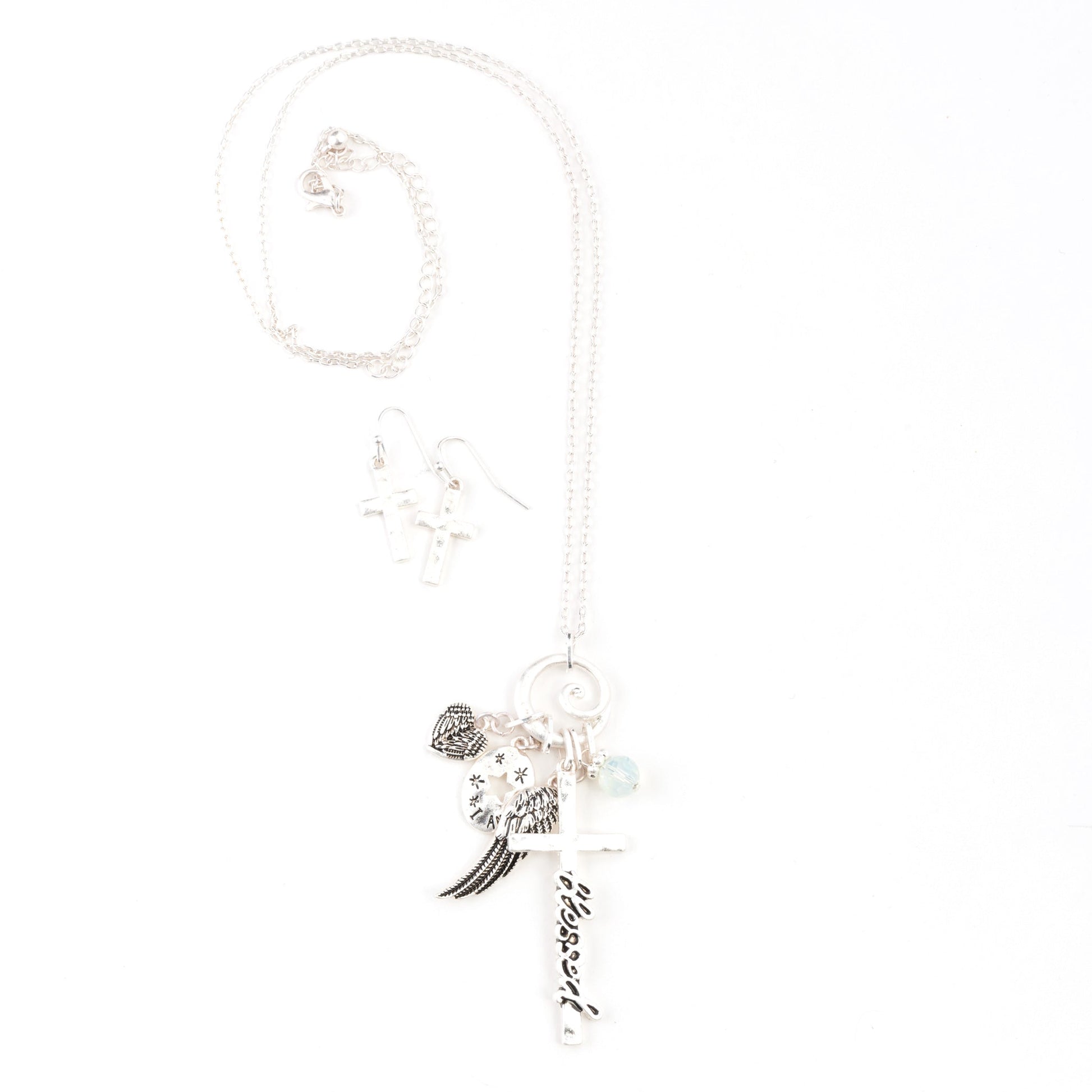 Silver Faith Charm Necklace & Earrings - Posh West Boutique