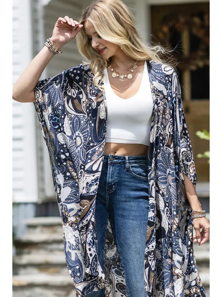 Blue Paisley Winderme Kimono - Posh West Boutique