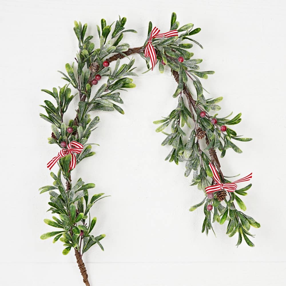 4ft Garland-Sparkled mistletoe w/ red berries - Posh West Boutique