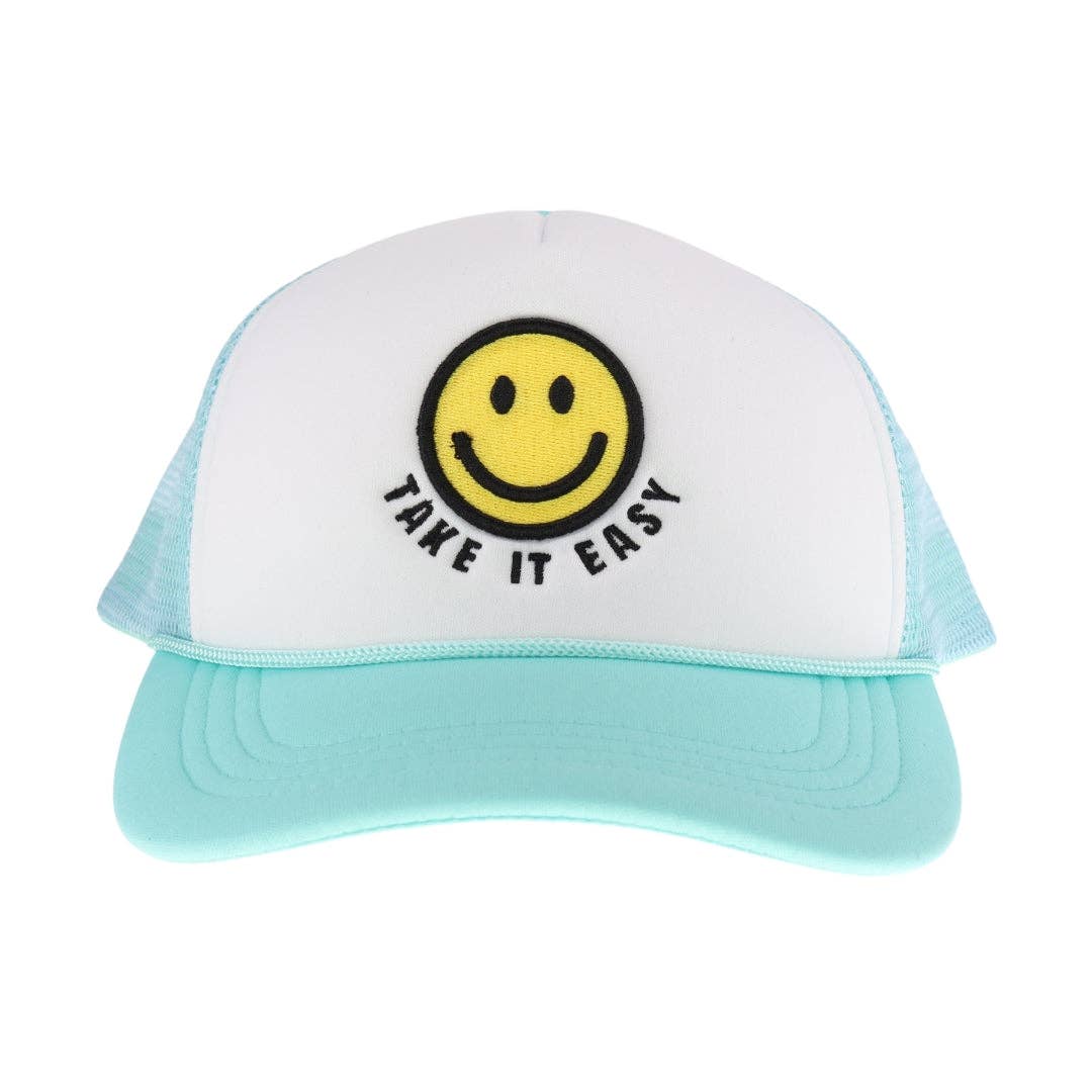 Take it Easy Smiley Face Trucker Hat - Posh West Boutique