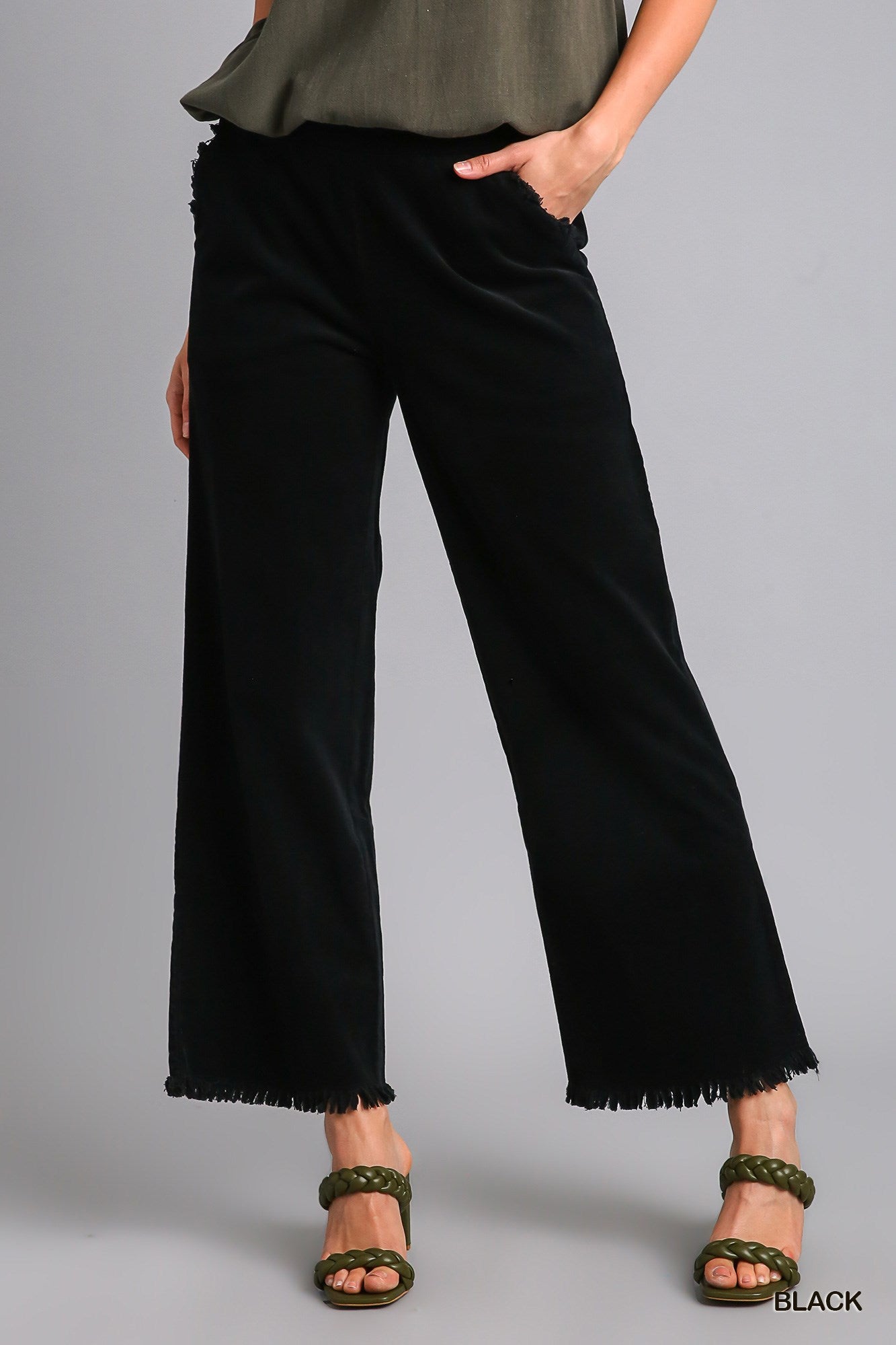Black Wide Leg Frayed Hem Pants