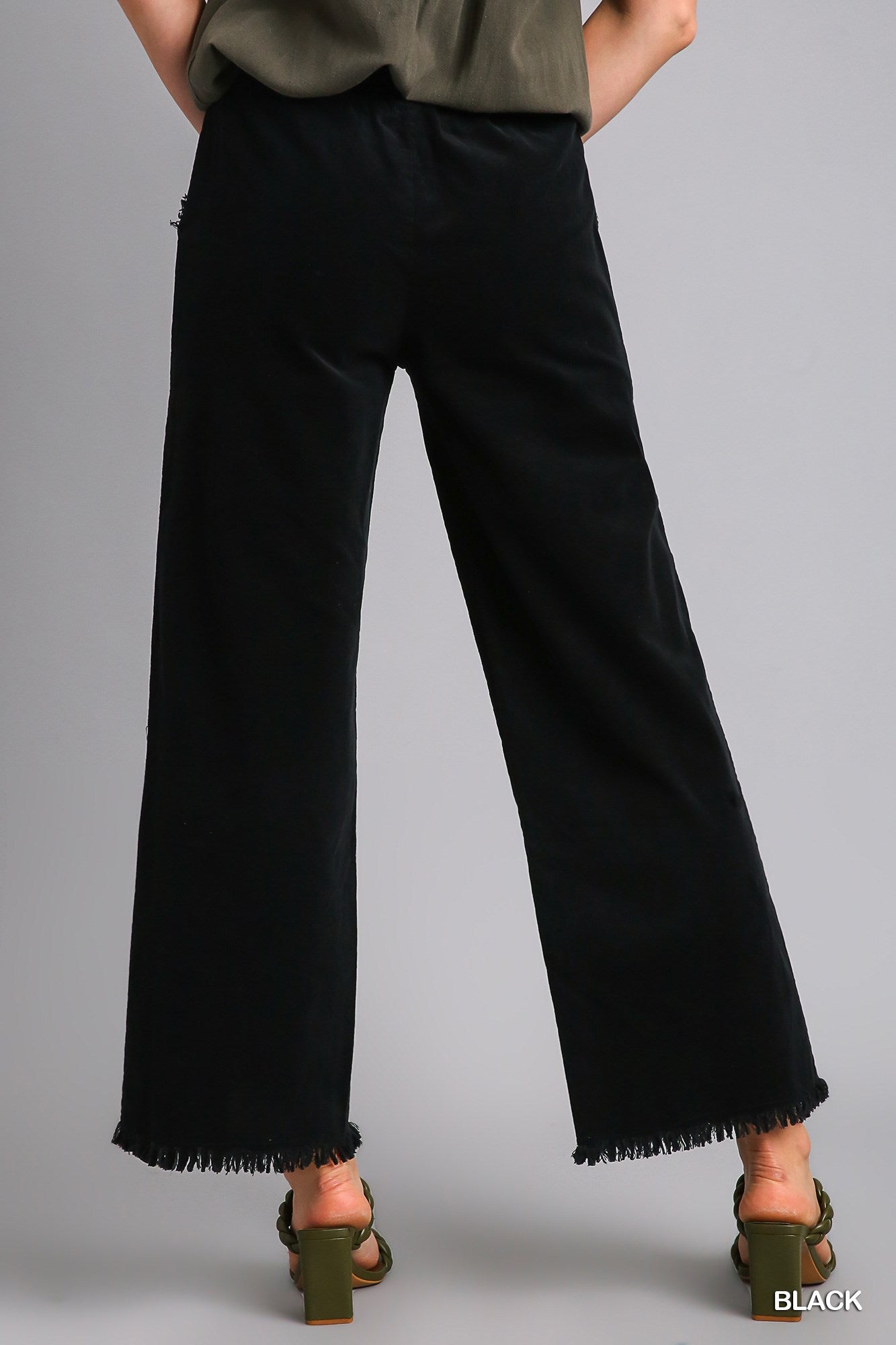 Black Wide Leg Frayed Hem Pants
