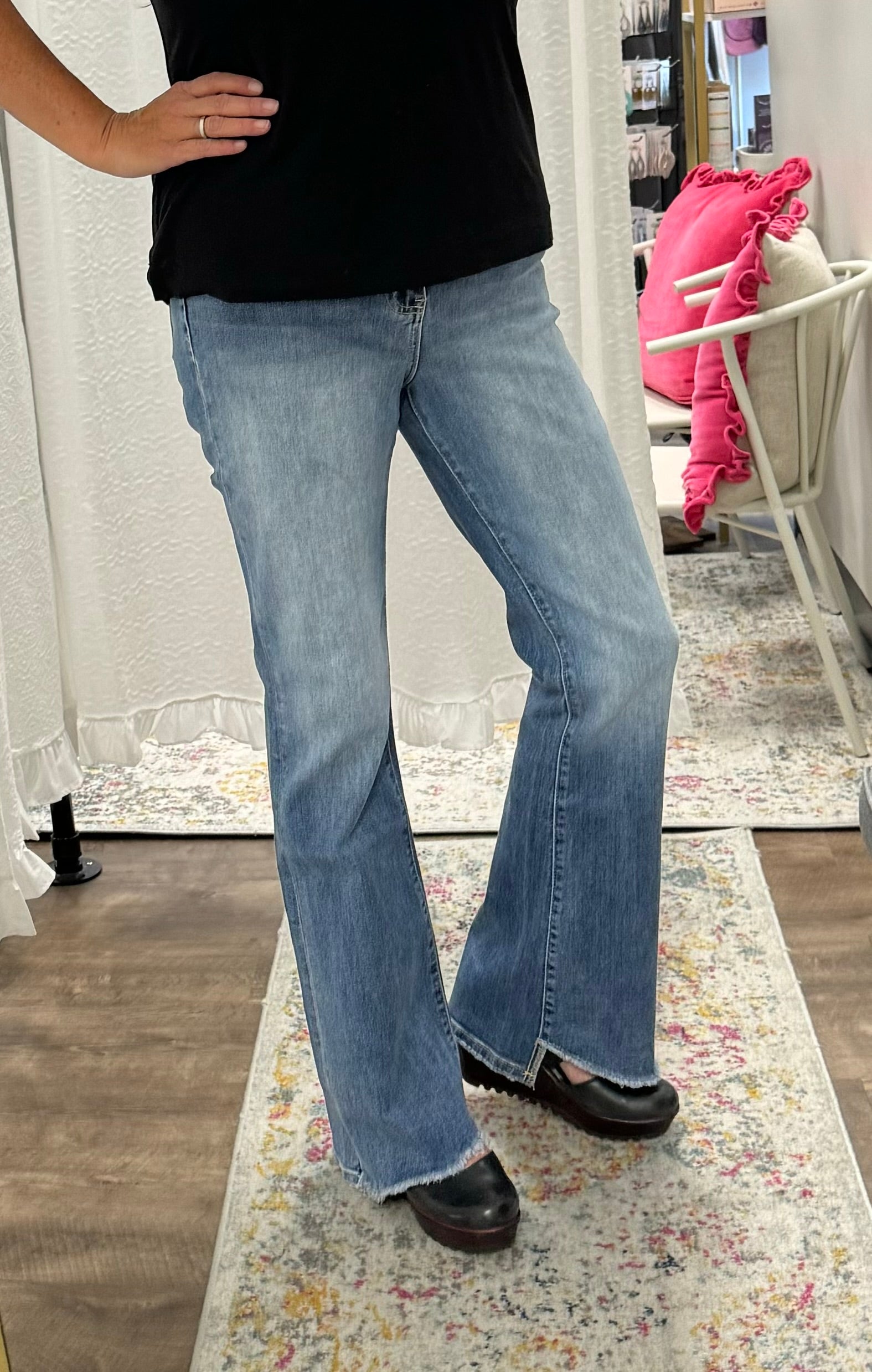 Vervet High Rise Slant Hem Flare Jeans- The Sadie ๐ - Posh West Boutique