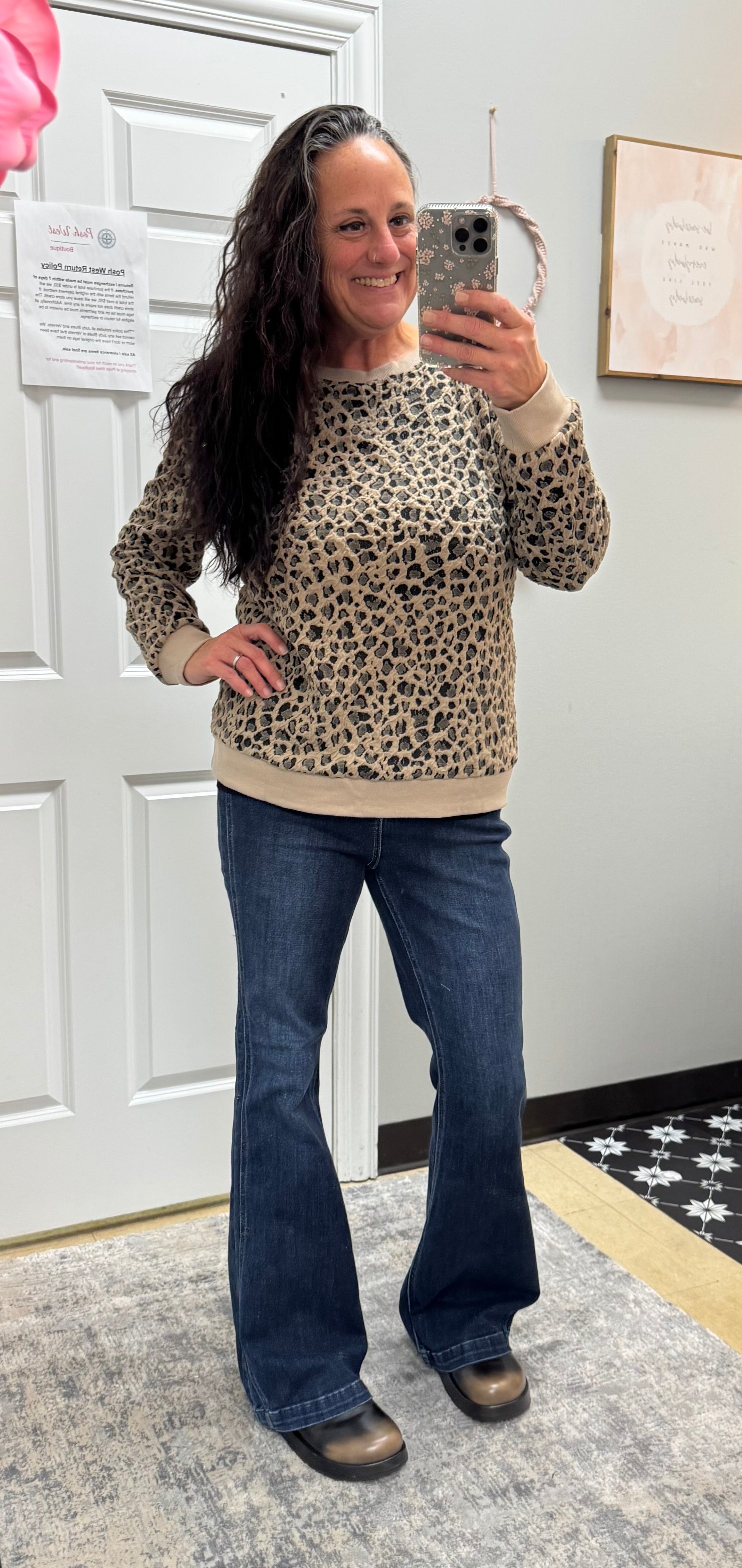 Leopard Long Sleeve Textured Top