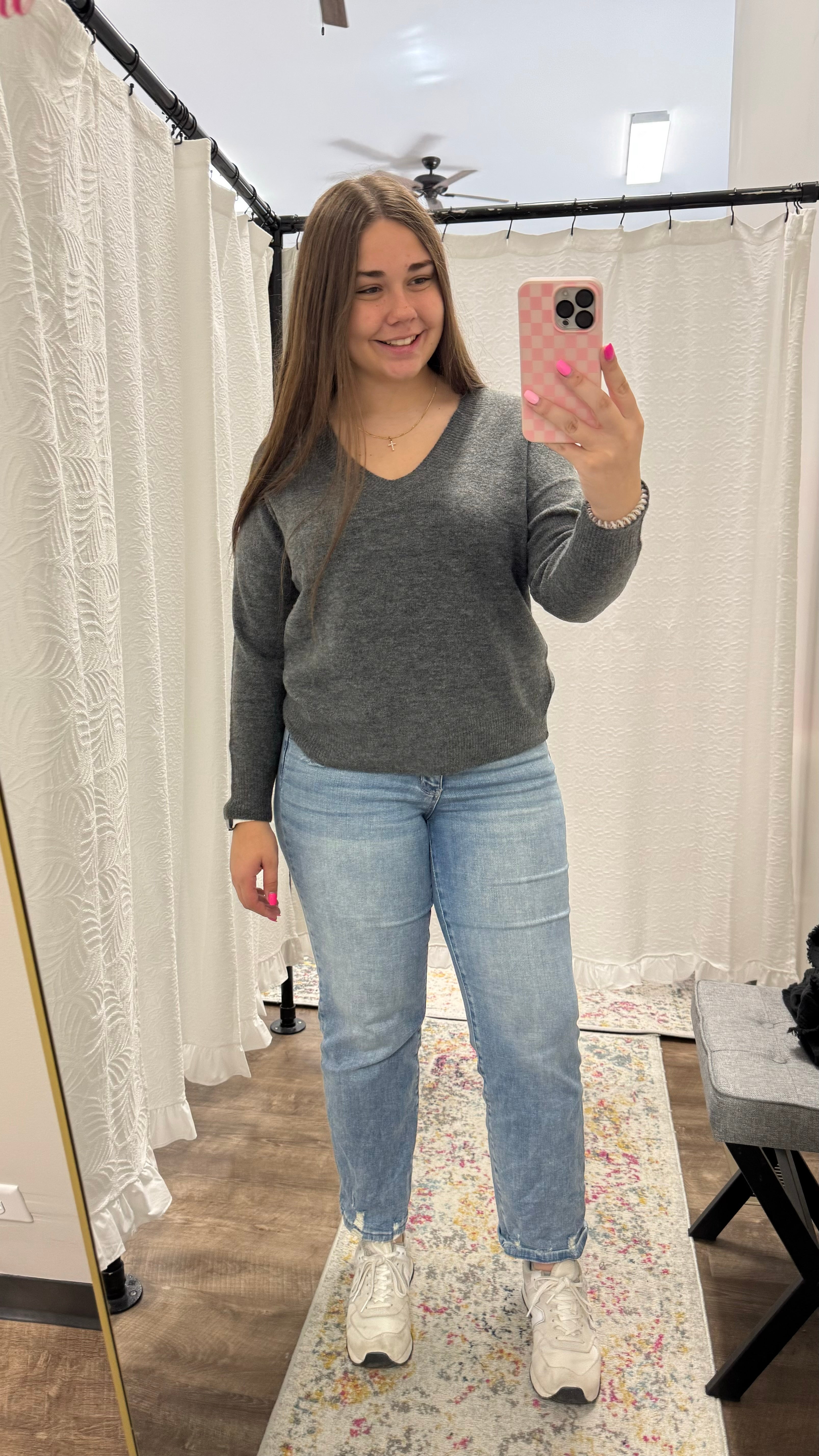 Charcoal V Neck Drop Knit Sweater - Posh West Boutique