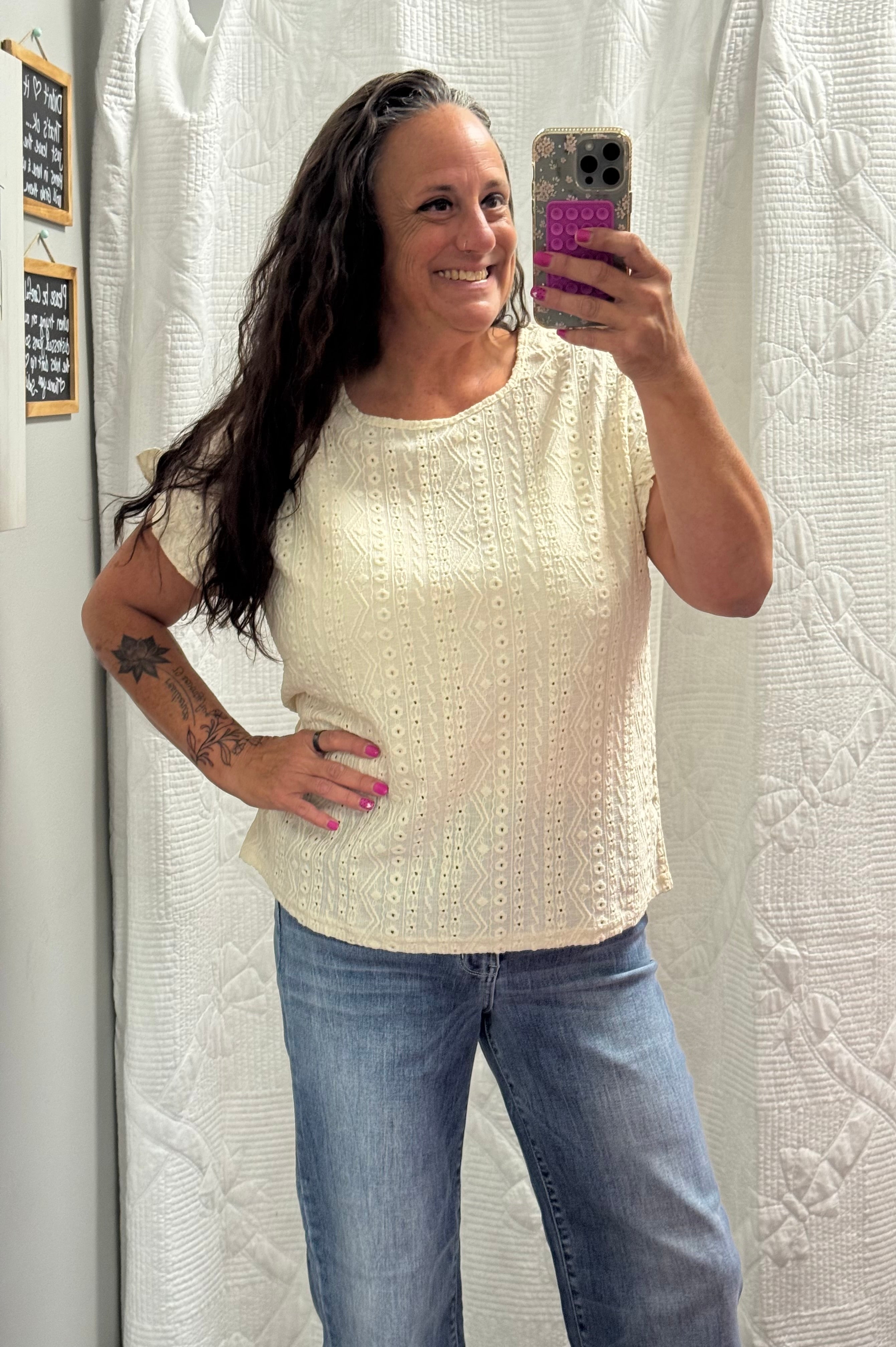 Apricot Crewneck Sweet Short-Sleeve Top