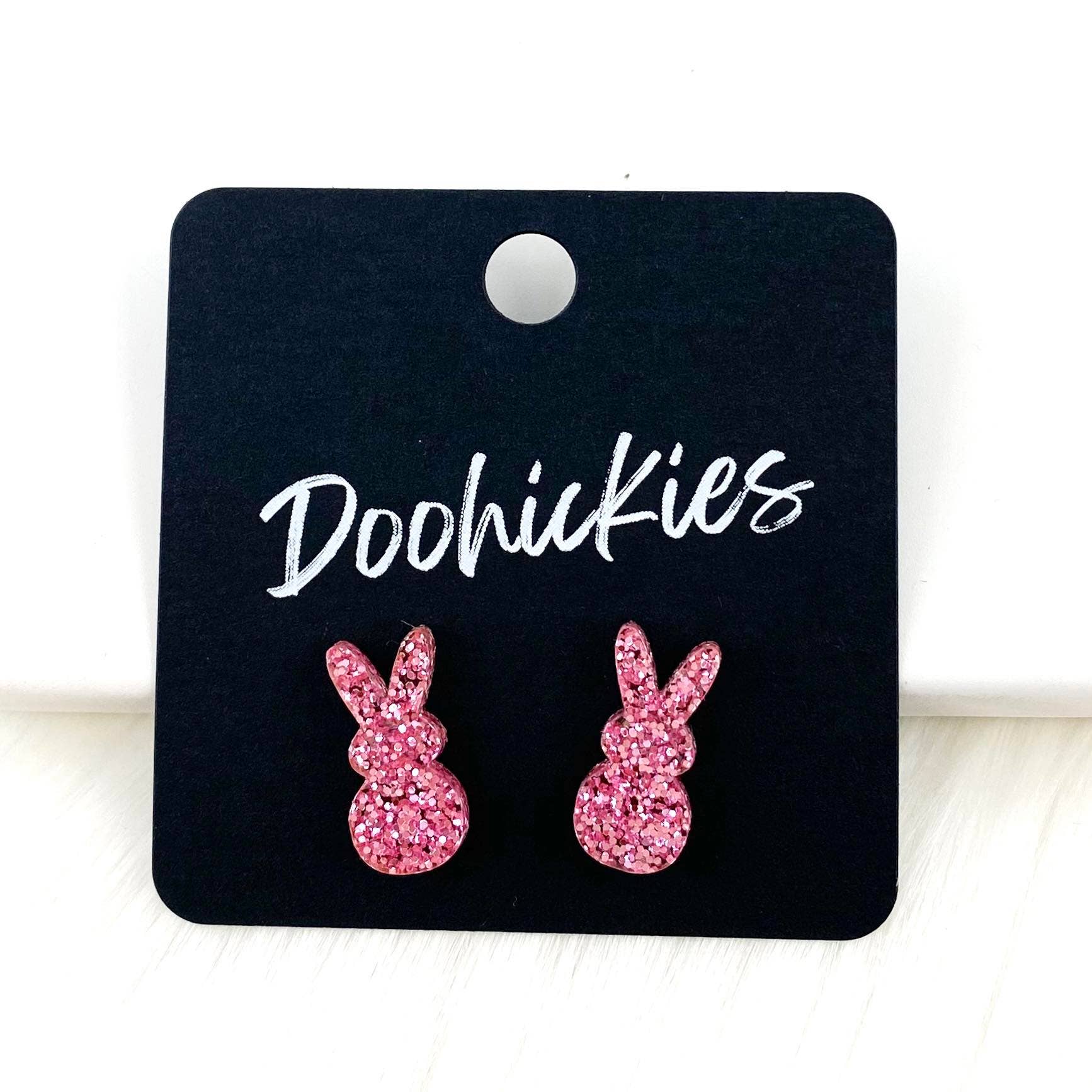 Pink Glitter Marshmallow Bunnies Earrings