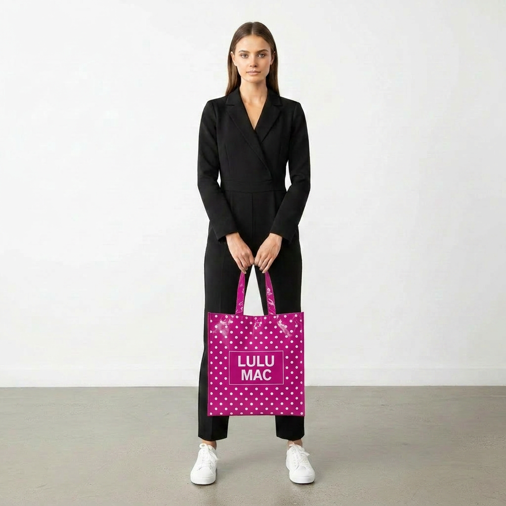 Hot Pink with White Polka Dots Reusable Tote
