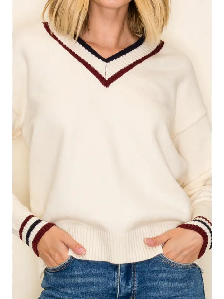 Varsity V-Neck Pullover Sweater