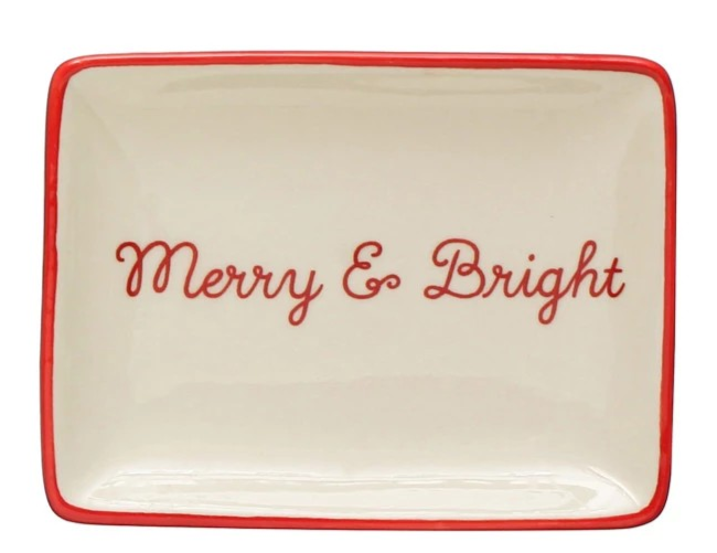 Stoneware Dish w/ Holiday Words (4 Styles) - Posh West Boutique