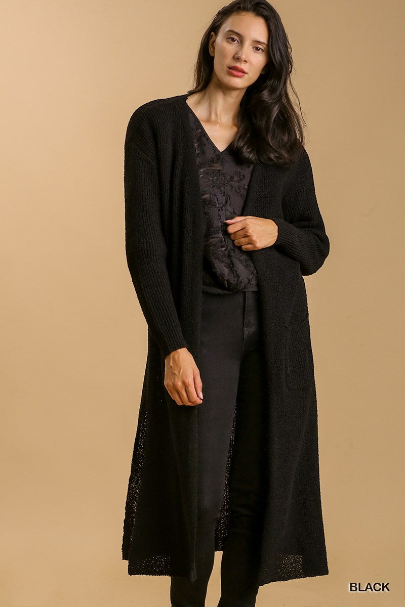 Black Lightweight Open Front Long Cardigan - Posh West Boutique