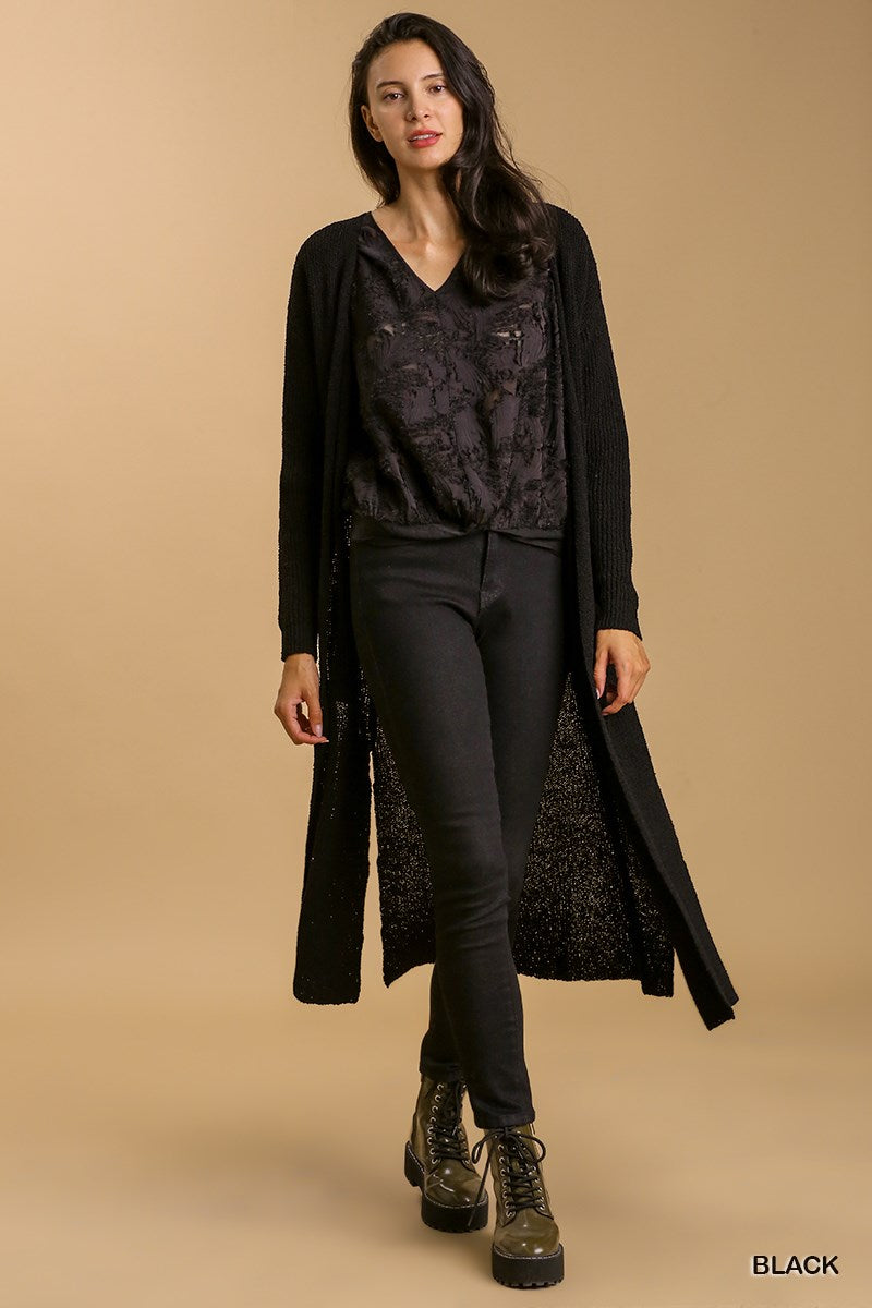Black Lightweight Open Front Long Cardigan - Posh West Boutique