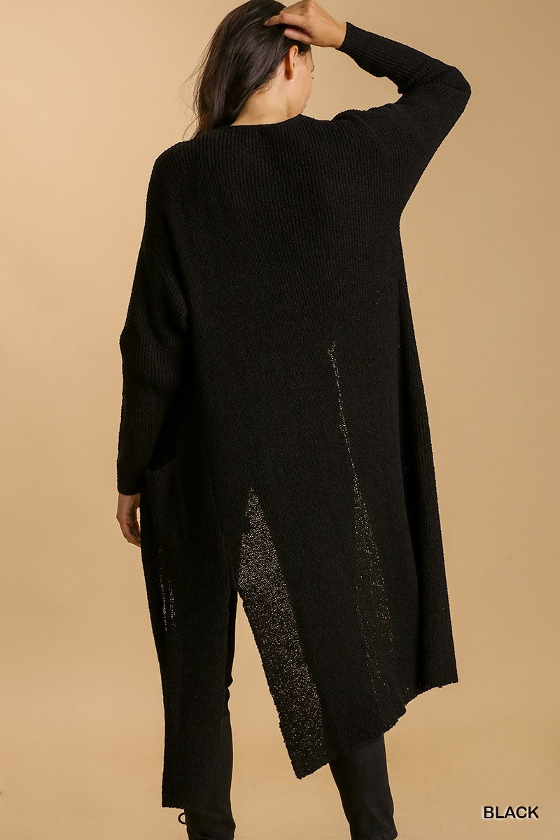 Black Lightweight Open Front Long Cardigan - Posh West Boutique