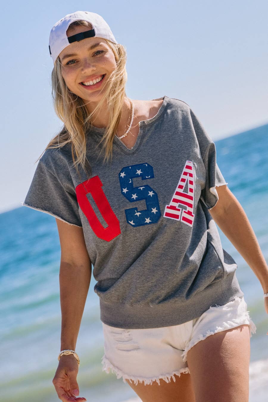 USA Embroidery Logo French Terry Top - Posh West Boutique
