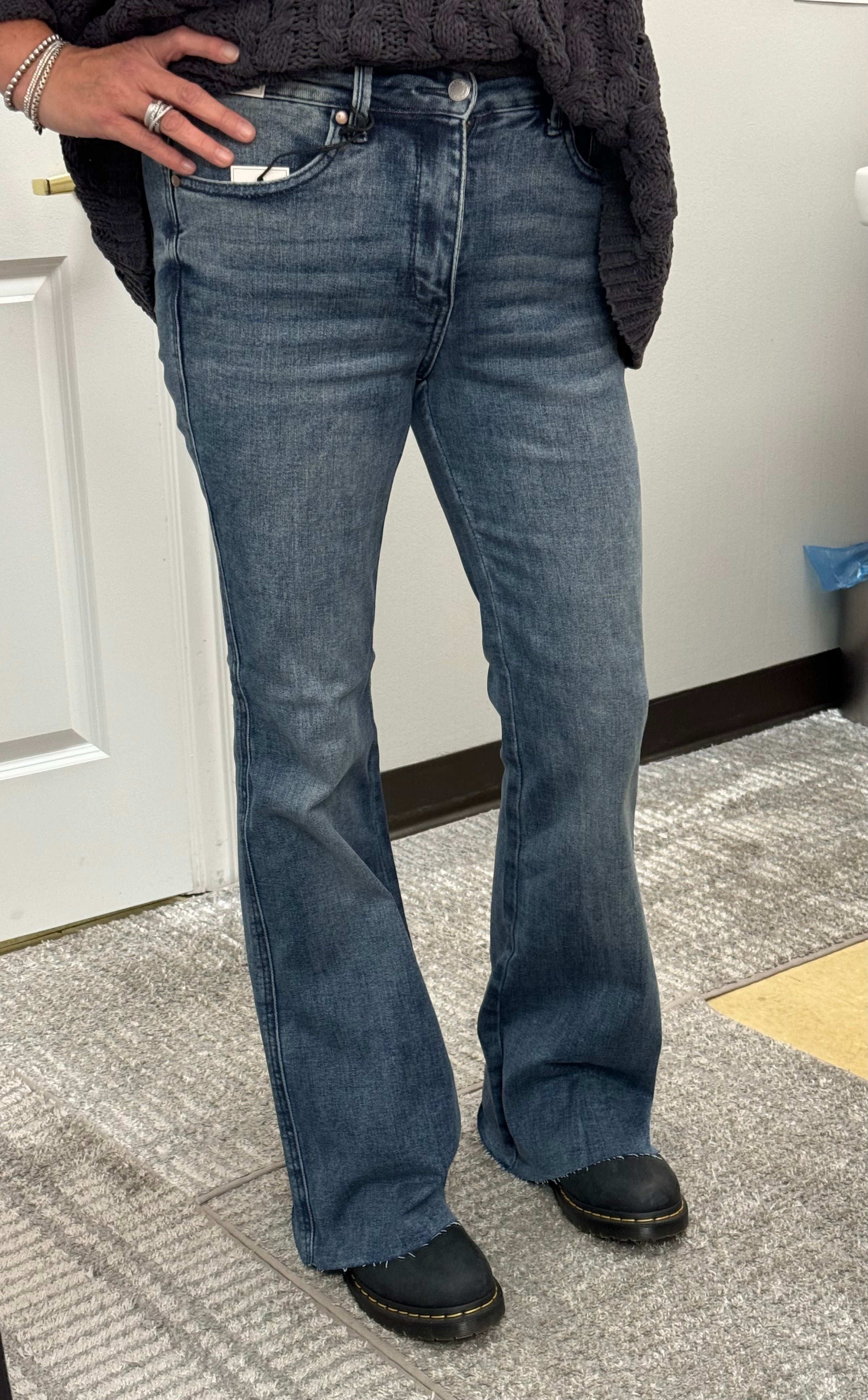 Judy Blue Mid Rise Vintage Wash Flare Jeans - Posh West Boutique