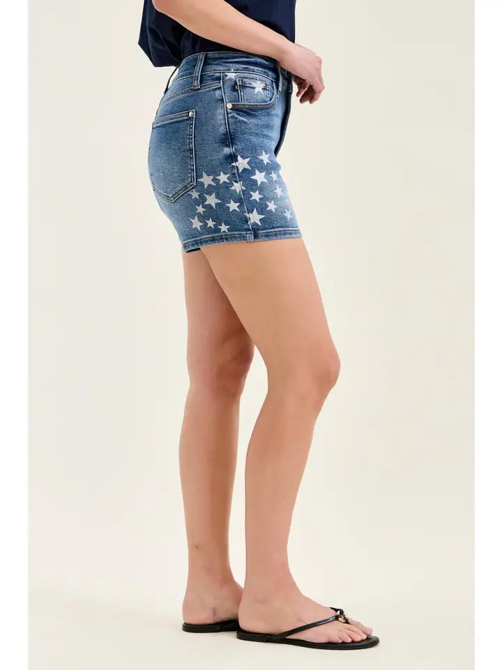 Judy Blue Hw Slim Short w/ Star Splatter - Posh West Boutique