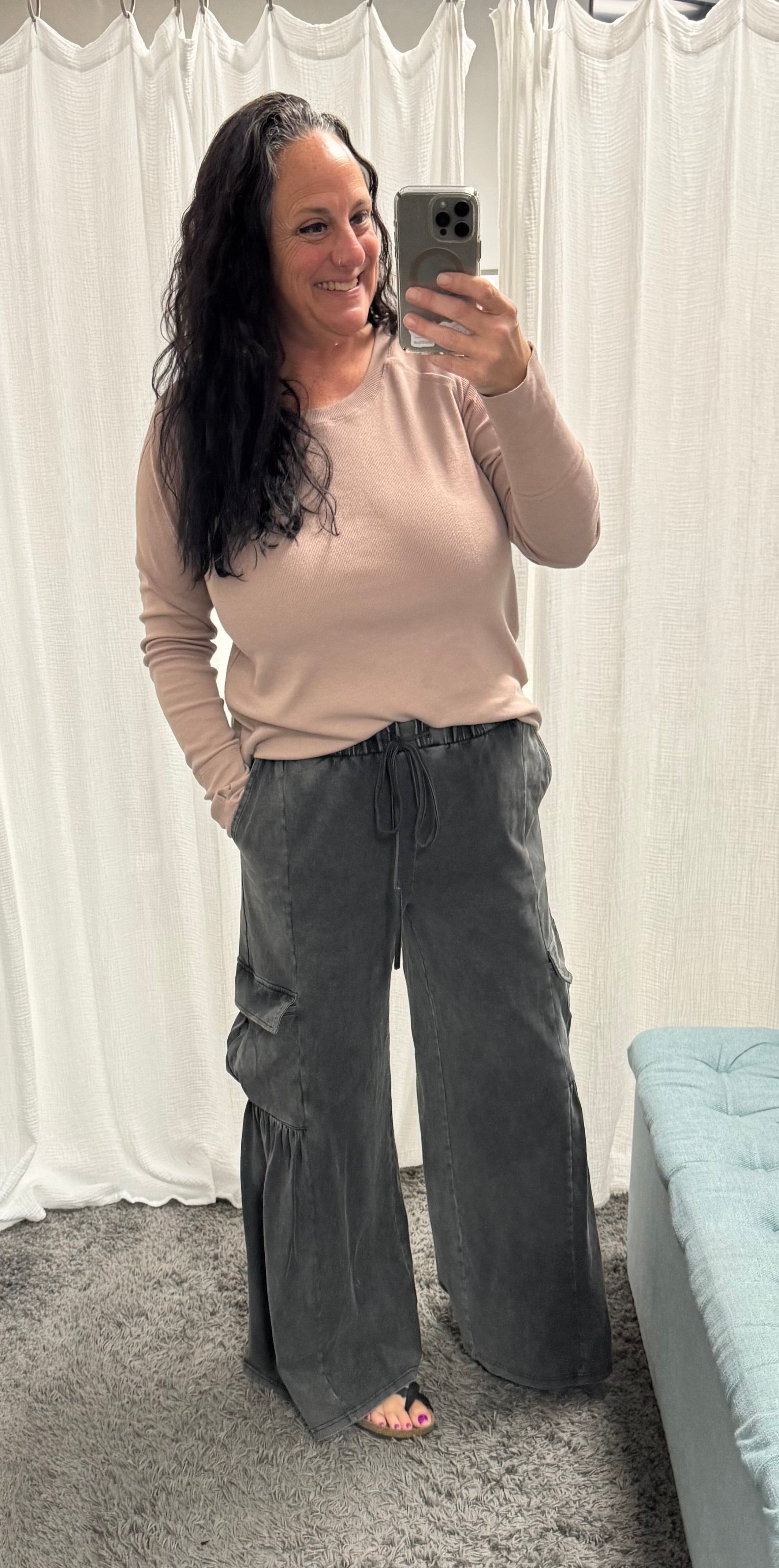 Mineral Wash Soft Knit Cargo Pants w/ Wide Leg - Posh West Boutique