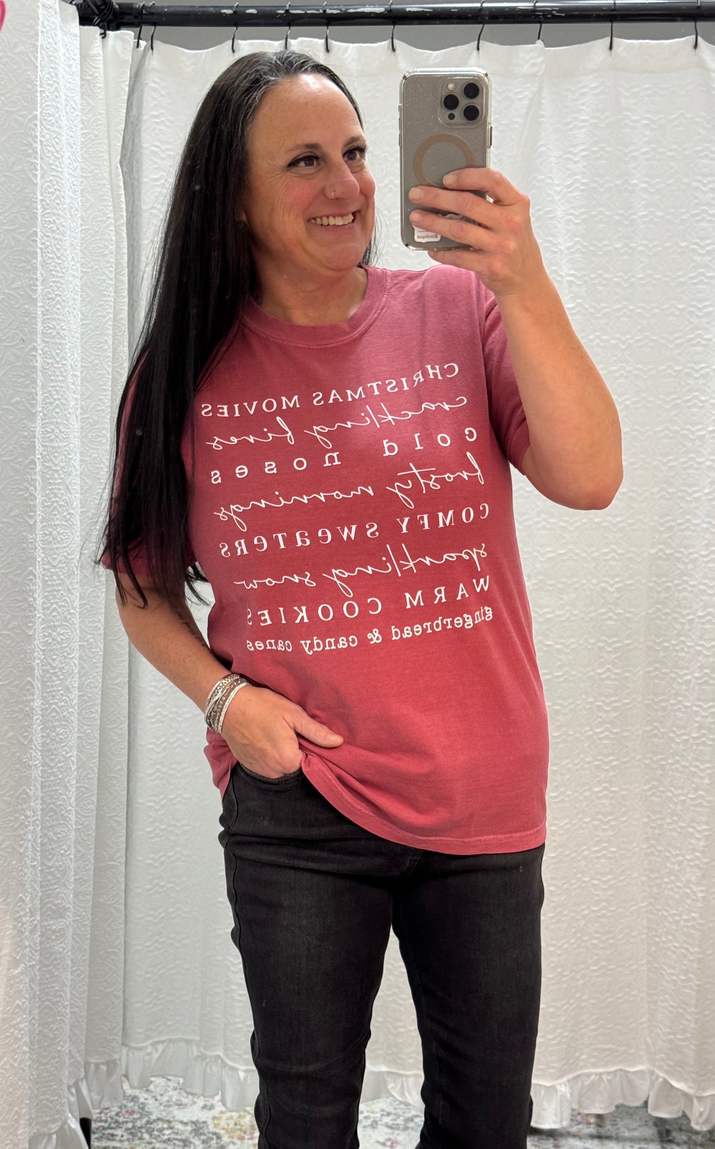 Winter List Graphic T in Crimson - Posh West Boutique