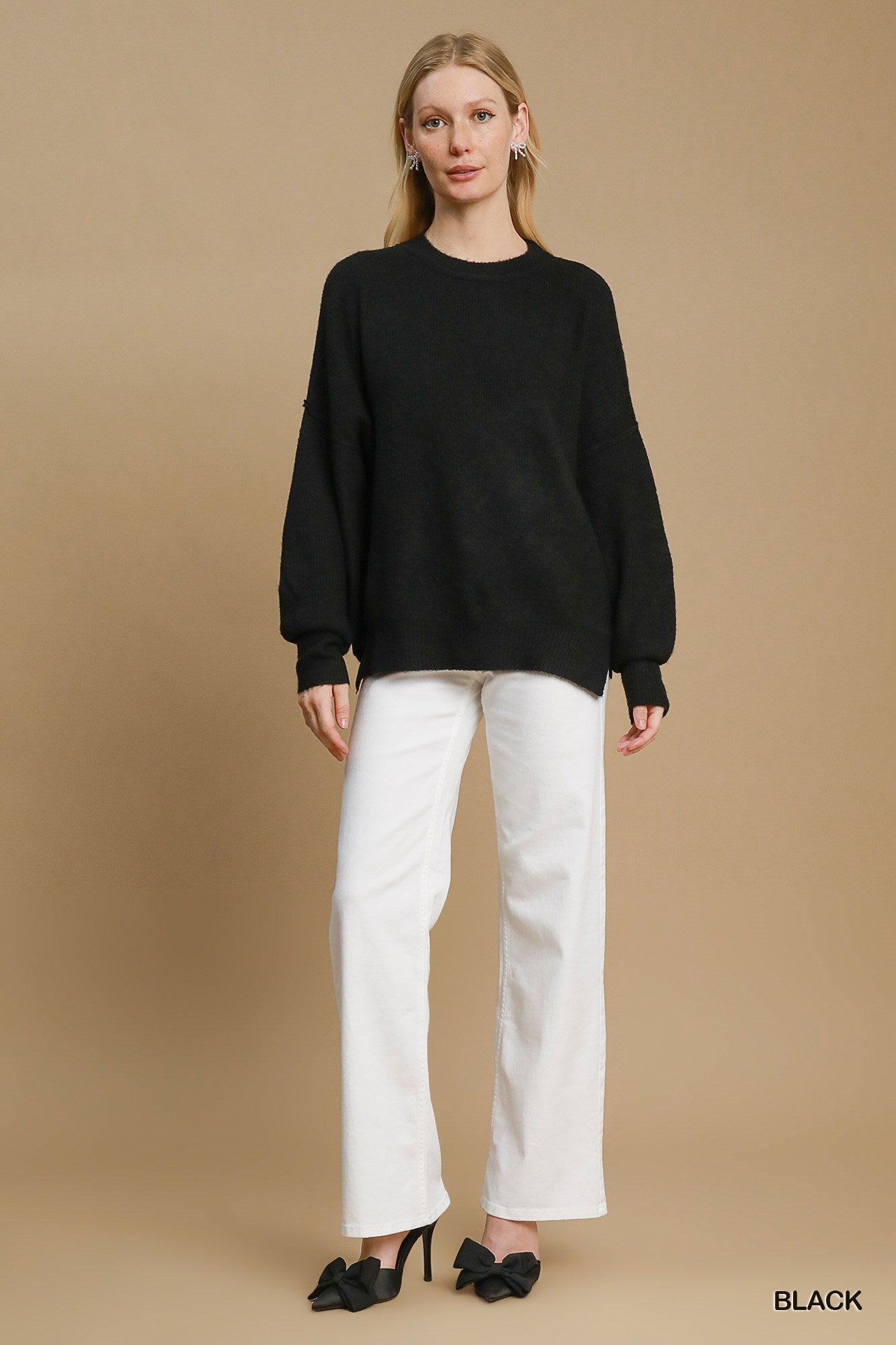 Black Wool Blend Pullover Sweater