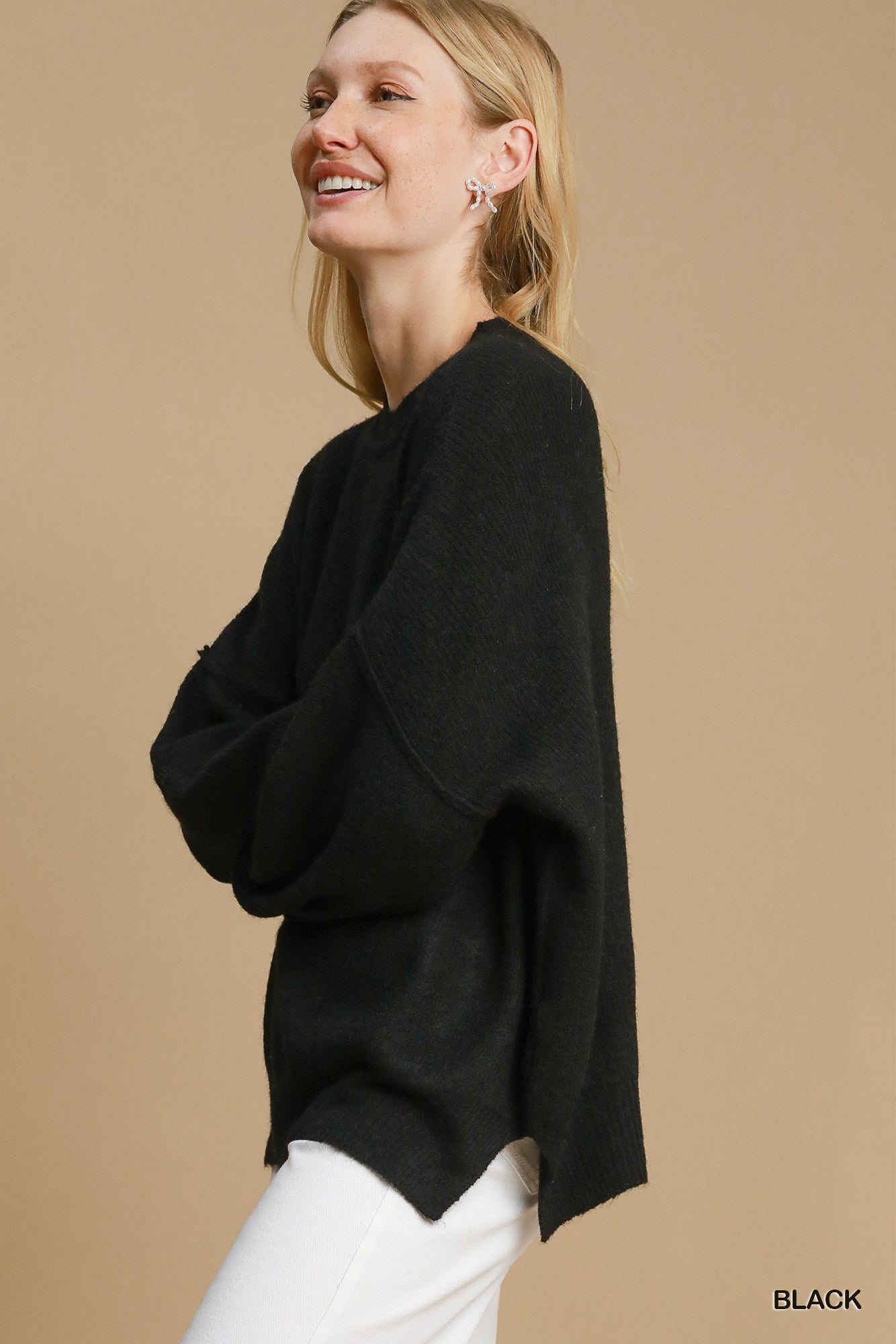Black Wool Blend Pullover Sweater