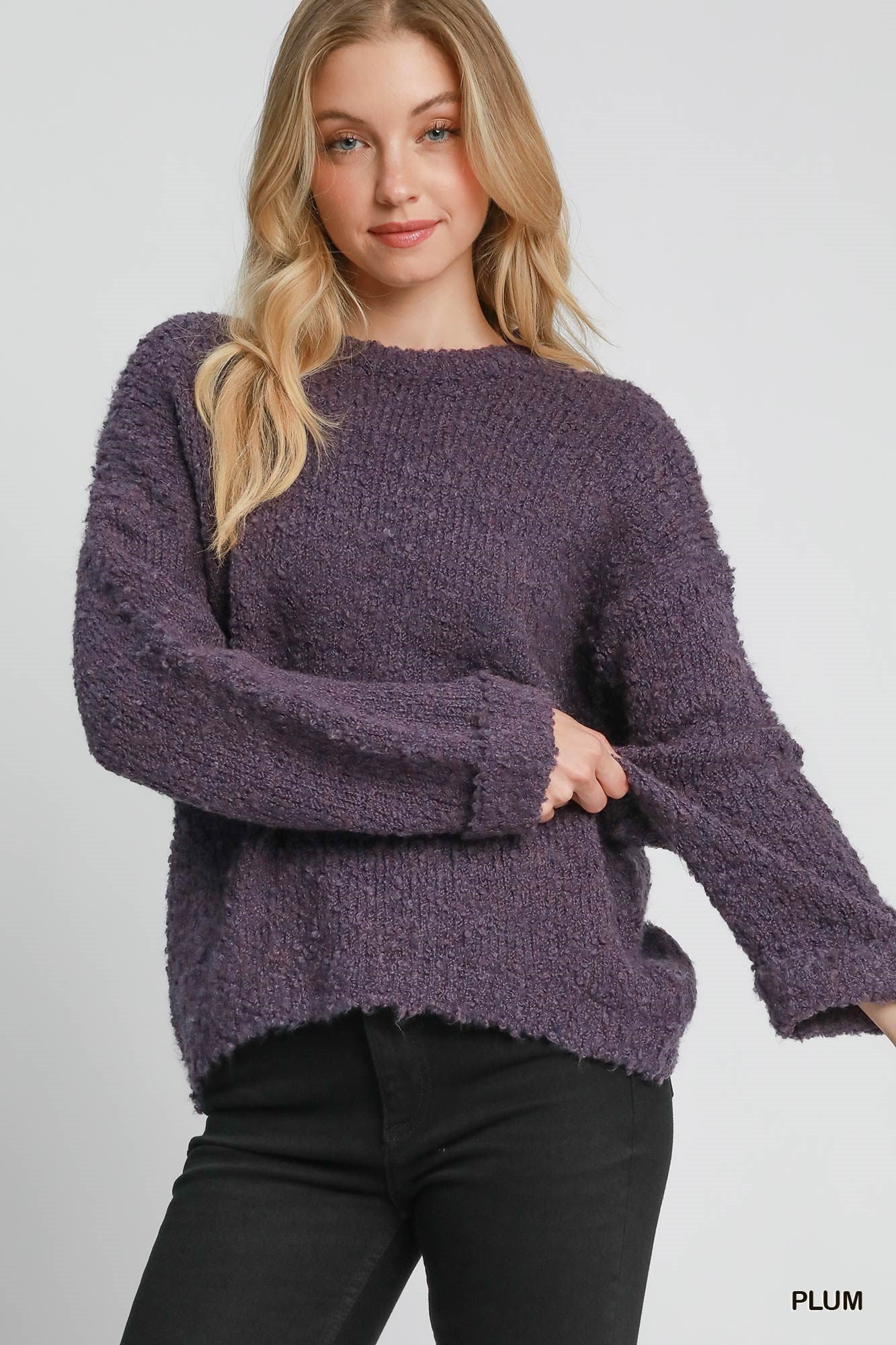 Plum Boucle Knit Sweater
