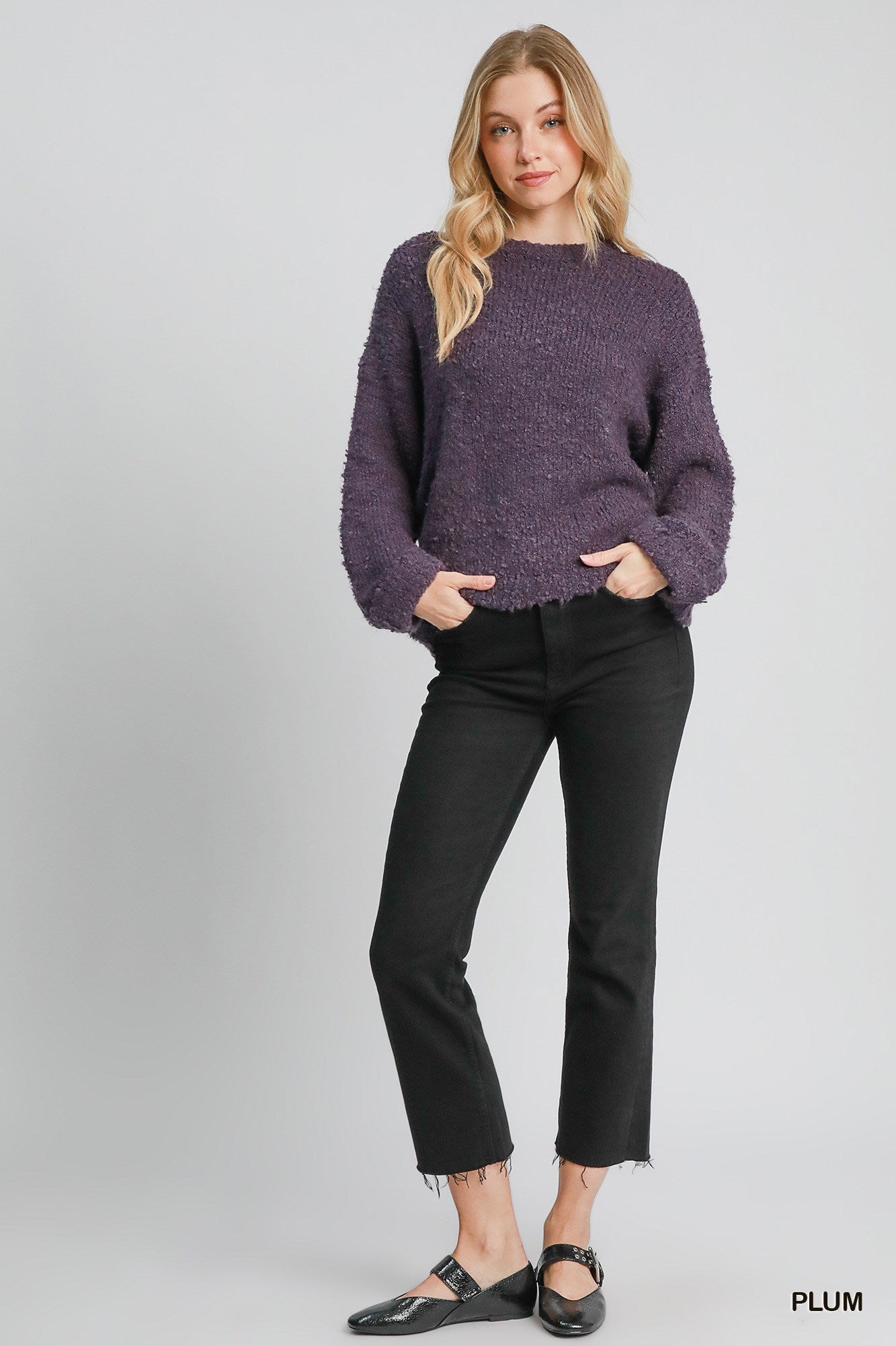 Plum Boucle Knit Sweater