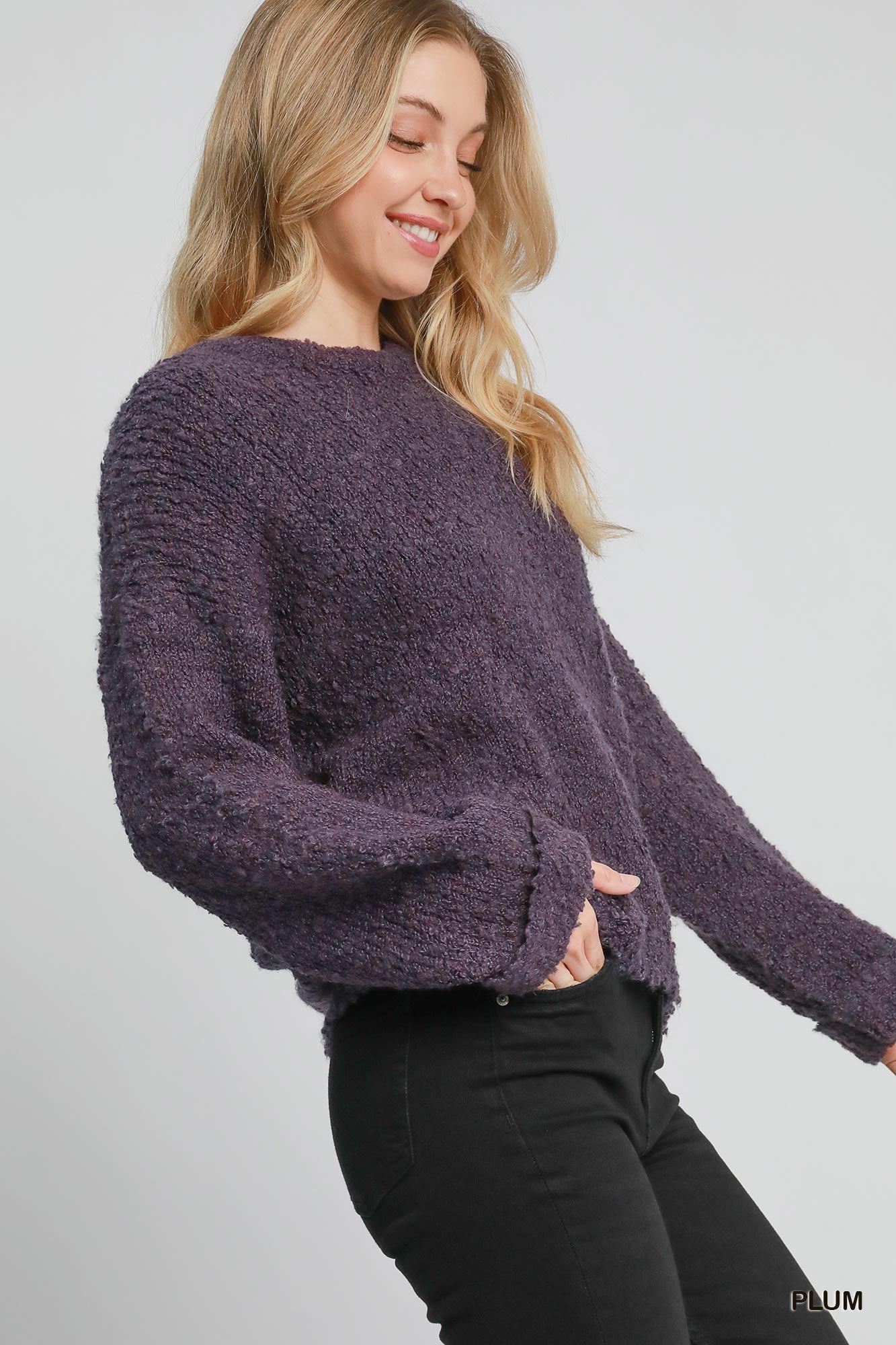 Plum Boucle Knit Sweater