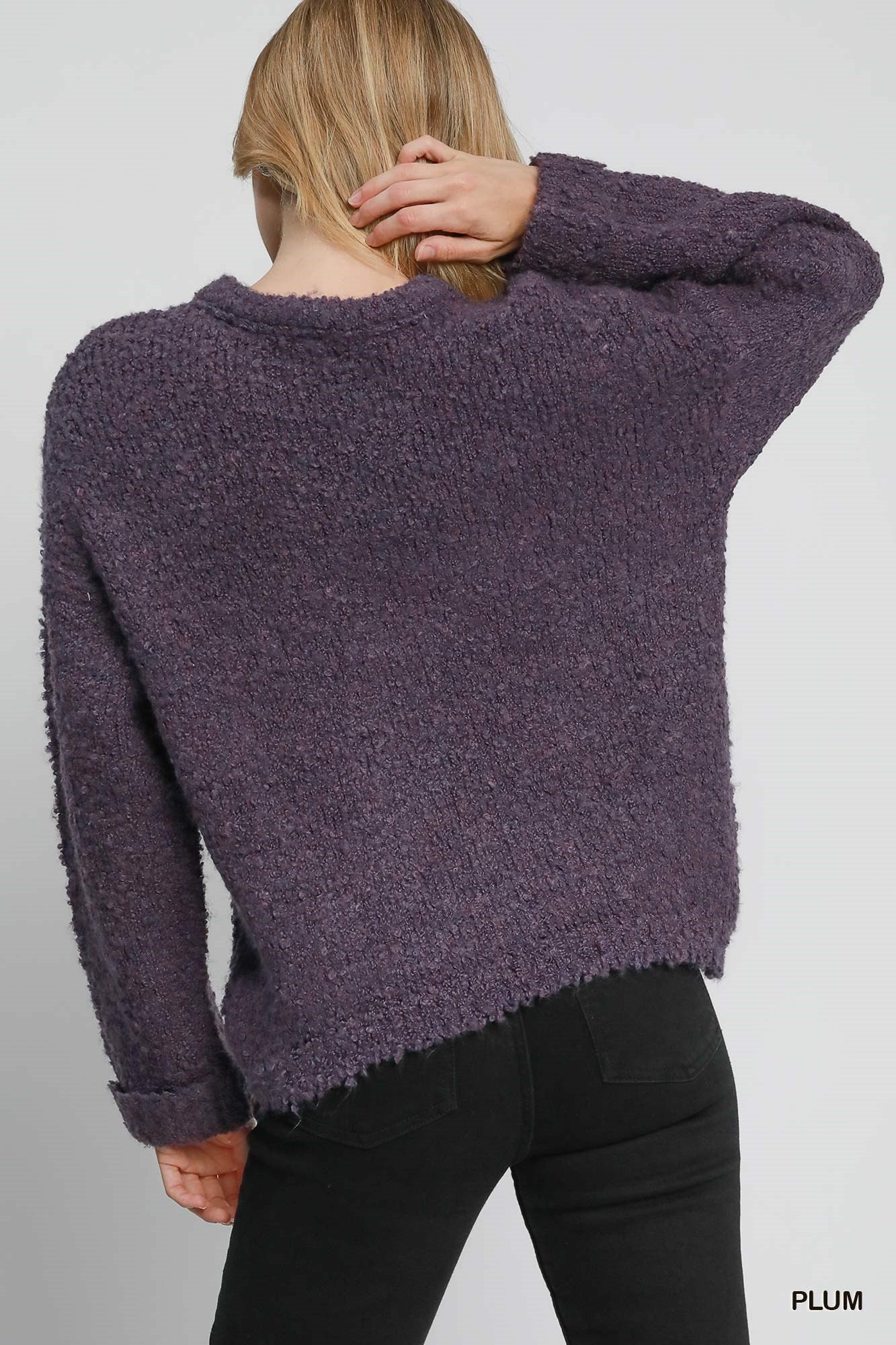 Plum Boucle Knit Sweater