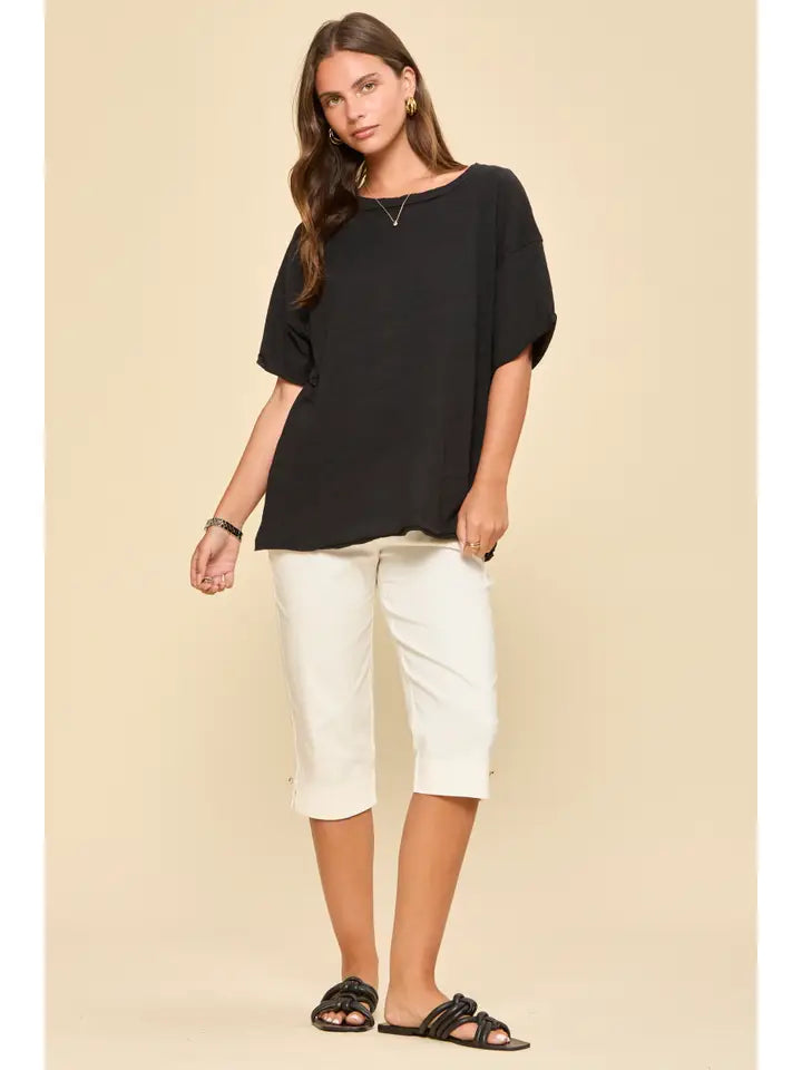 Black Short Sleeve Cotton Top - Posh West Boutique