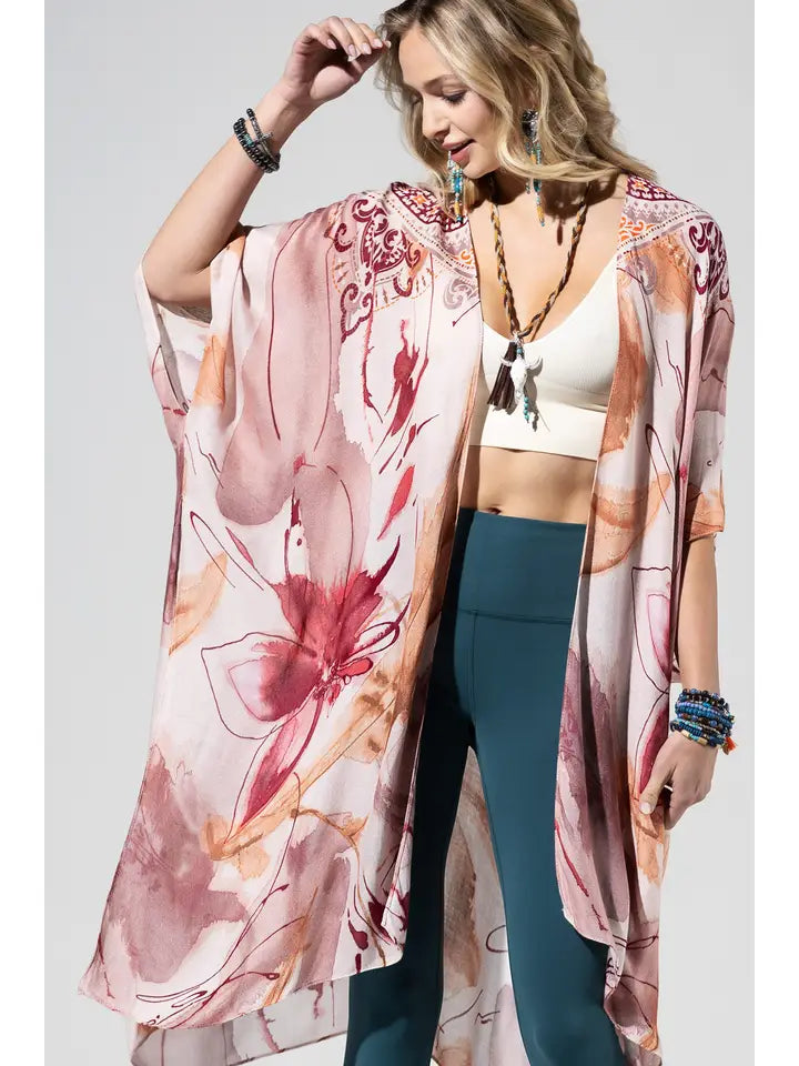 Mauve Watercolor Floral Arras Kimono - Posh West Boutique