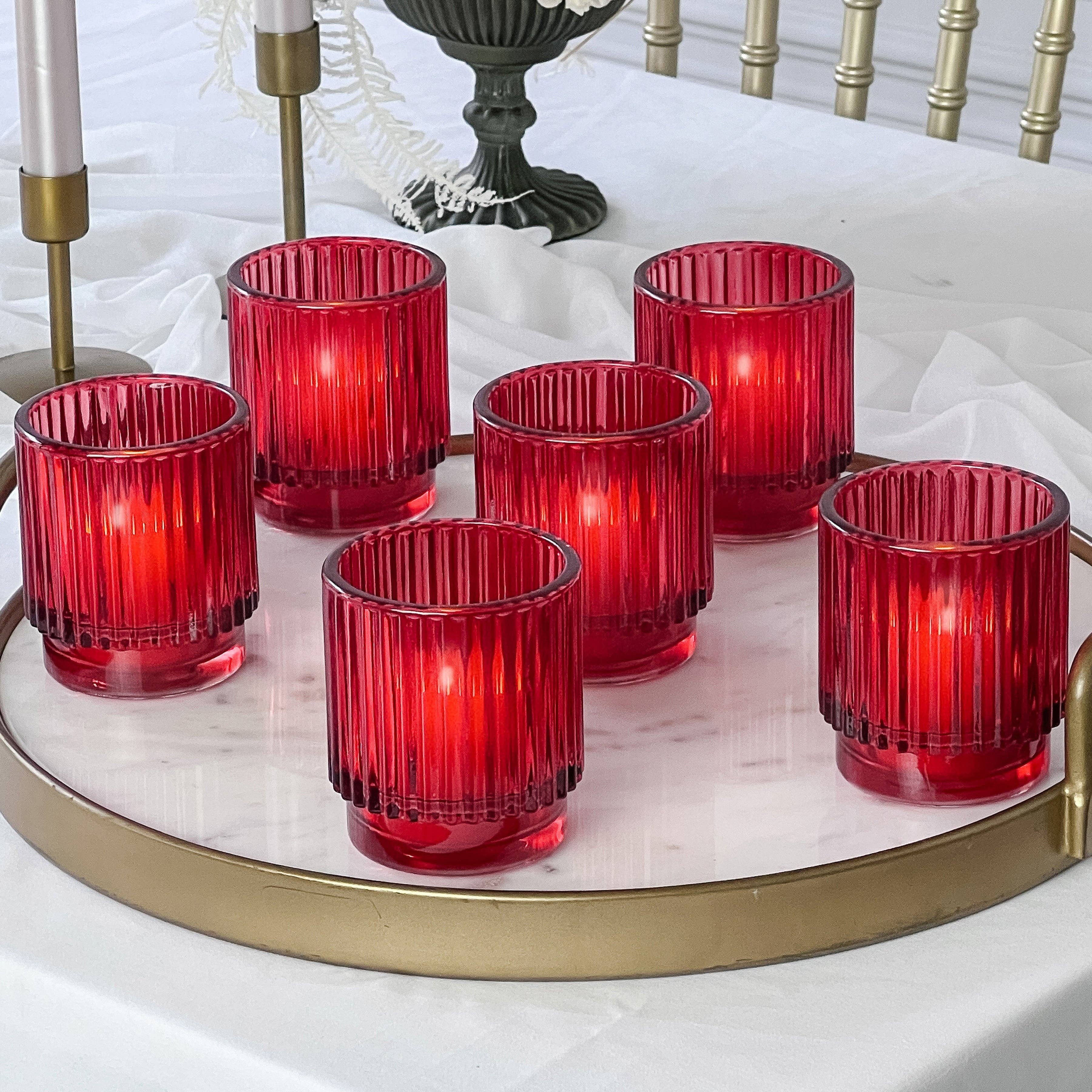 Ribbed Red Glass Votive Candle Holder - Posh West Boutique