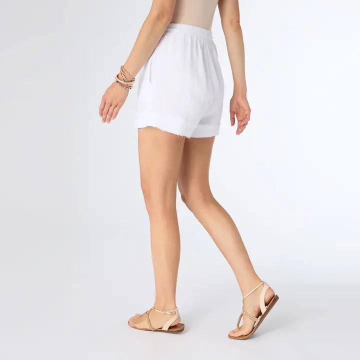 White Elayna Gauze Shorts - Posh West Boutique