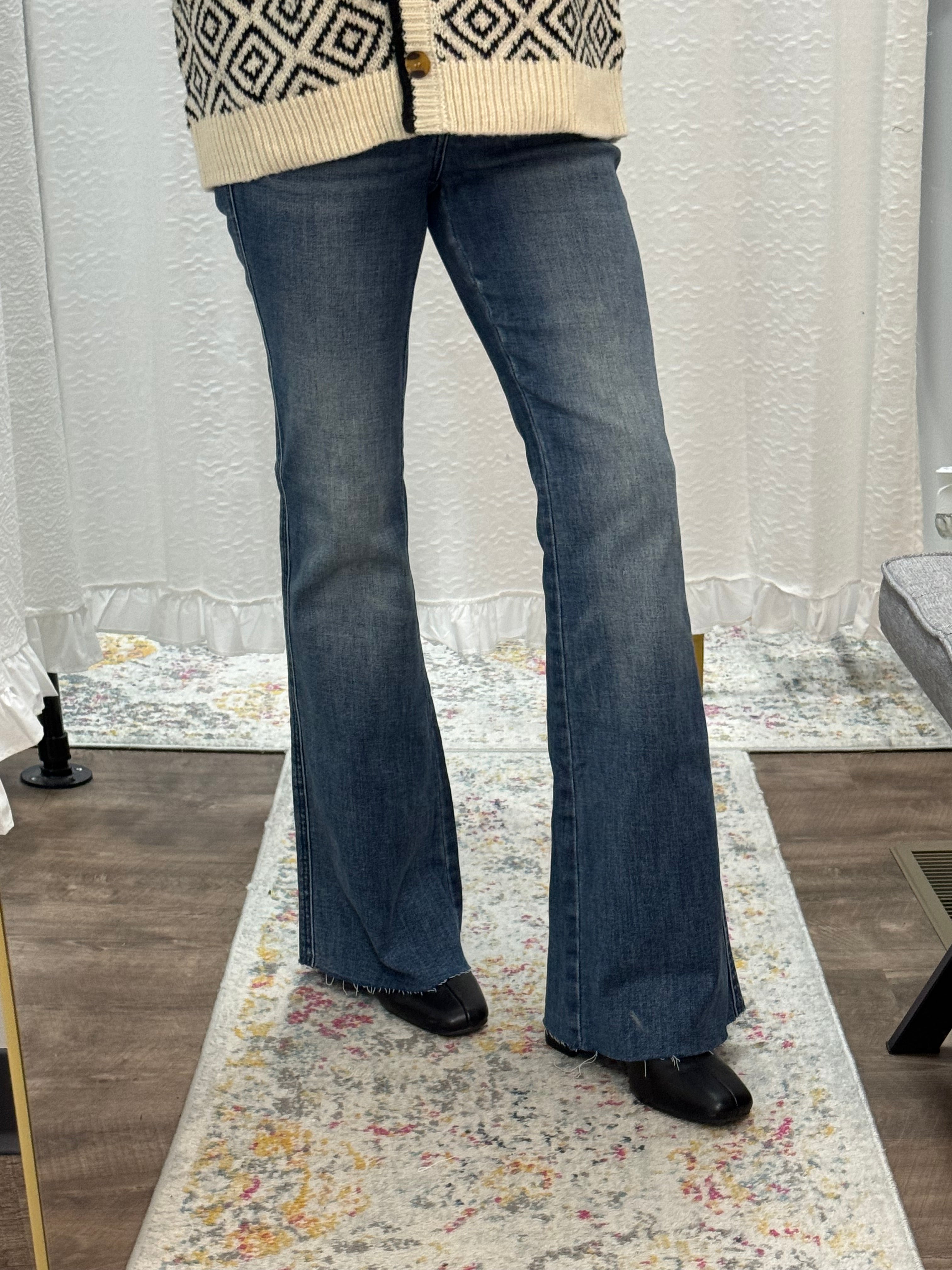 Judy Blue Mid Rise Vintage Wash Flare Jeans - Posh West Boutique