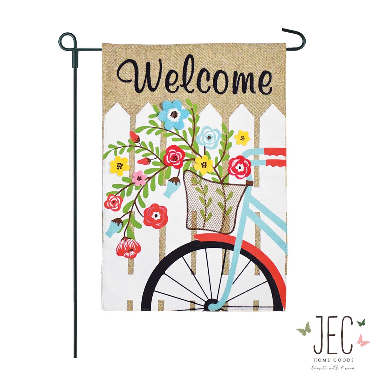 Flower Bike Burlap 2-Sided Garden Flag - Posh West Boutique